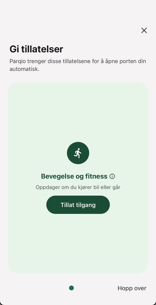 Skjermen «Gi tillatelser» med «Bevegelse og fitness» og knappen «Tillat tilgang»