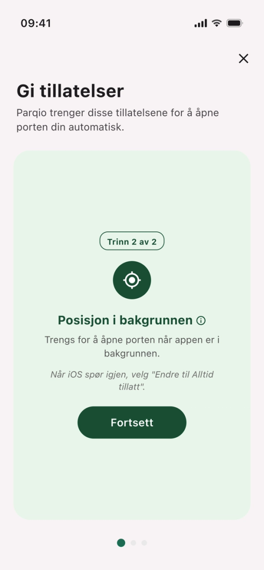 Kortet «Posisjon i bakgrunnen» med merket «Trinn 2 av 2» og knappen «Fortsett»