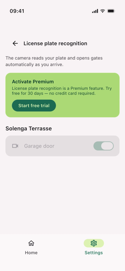 The “Activate Premium” card with the text about the free trial and the “Start free trial” button