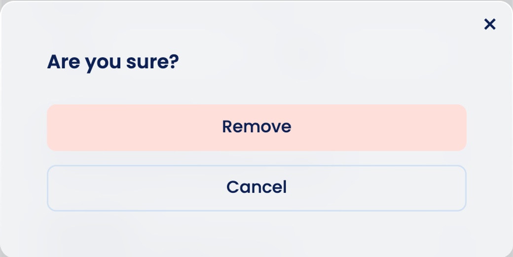 The question “Are you sure?” with the “Remove” and “Cancel” buttons