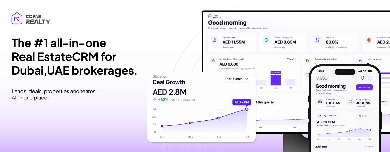 COM8 Realty — the #1 all-in-one real estate CRM for Dubai, UAE brokerages