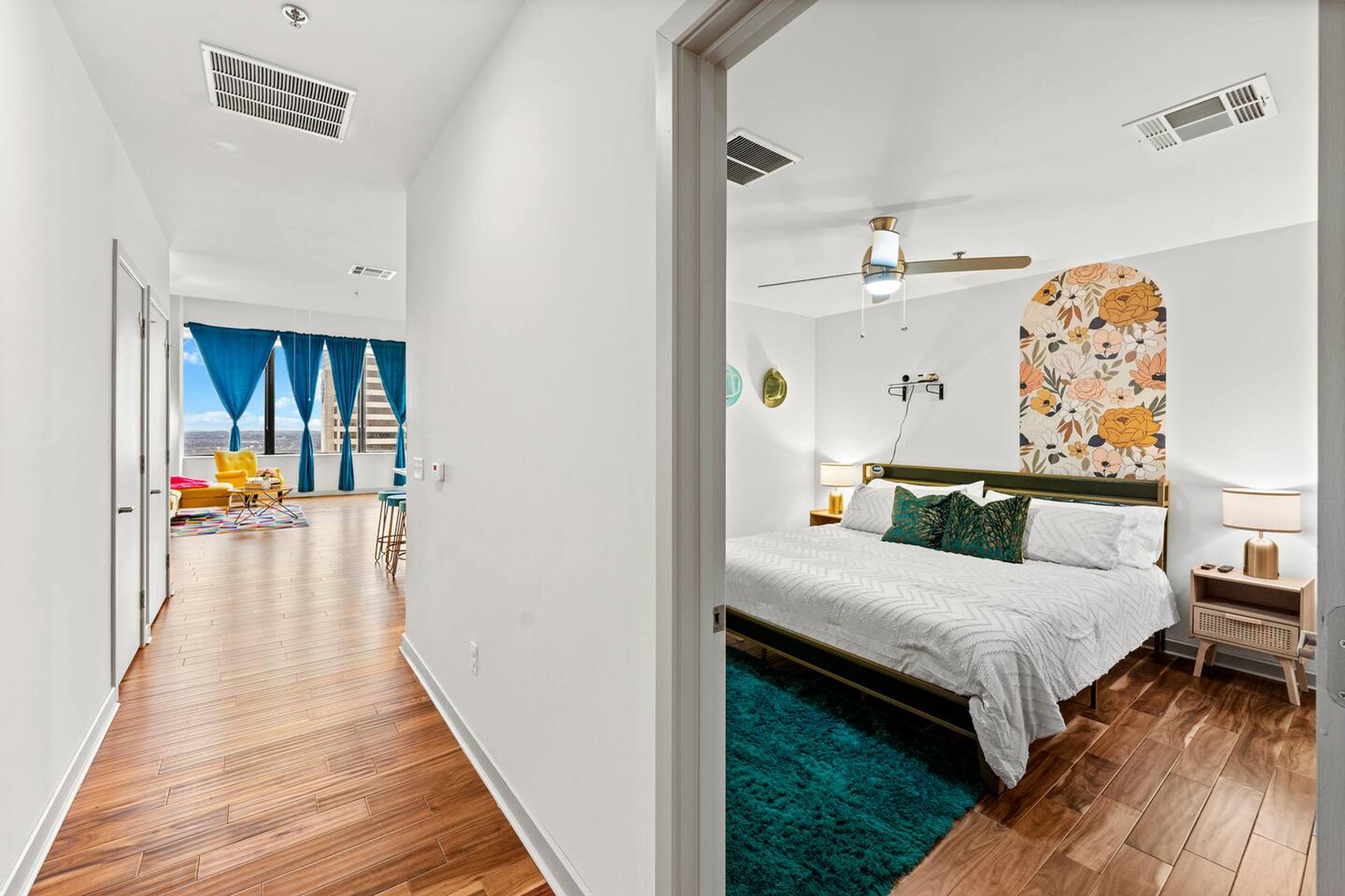 Hallway from living room to bedroom space