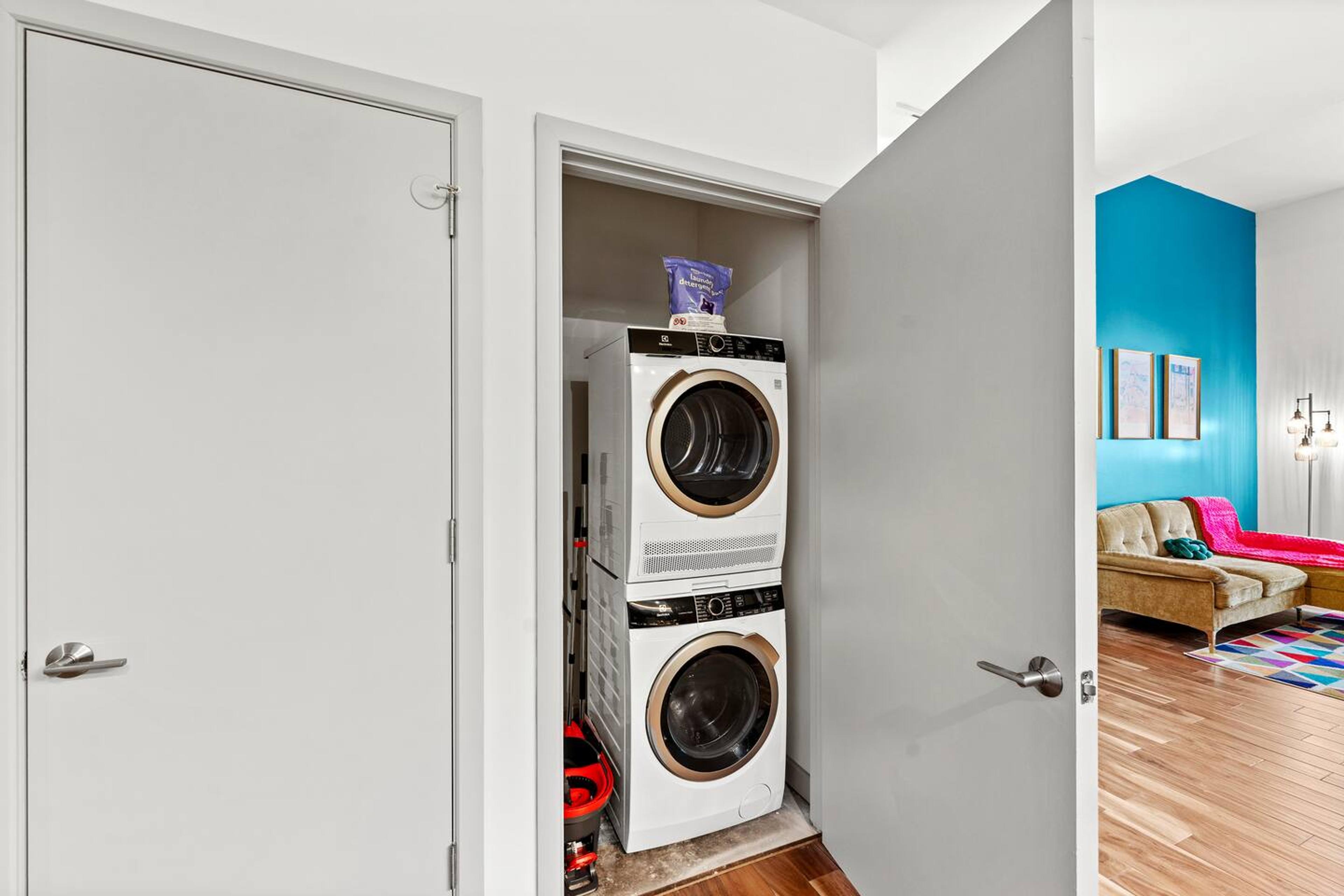 Enjoy the convenience of an in-unit washer and dryer for hassle-free laundry during your stay.