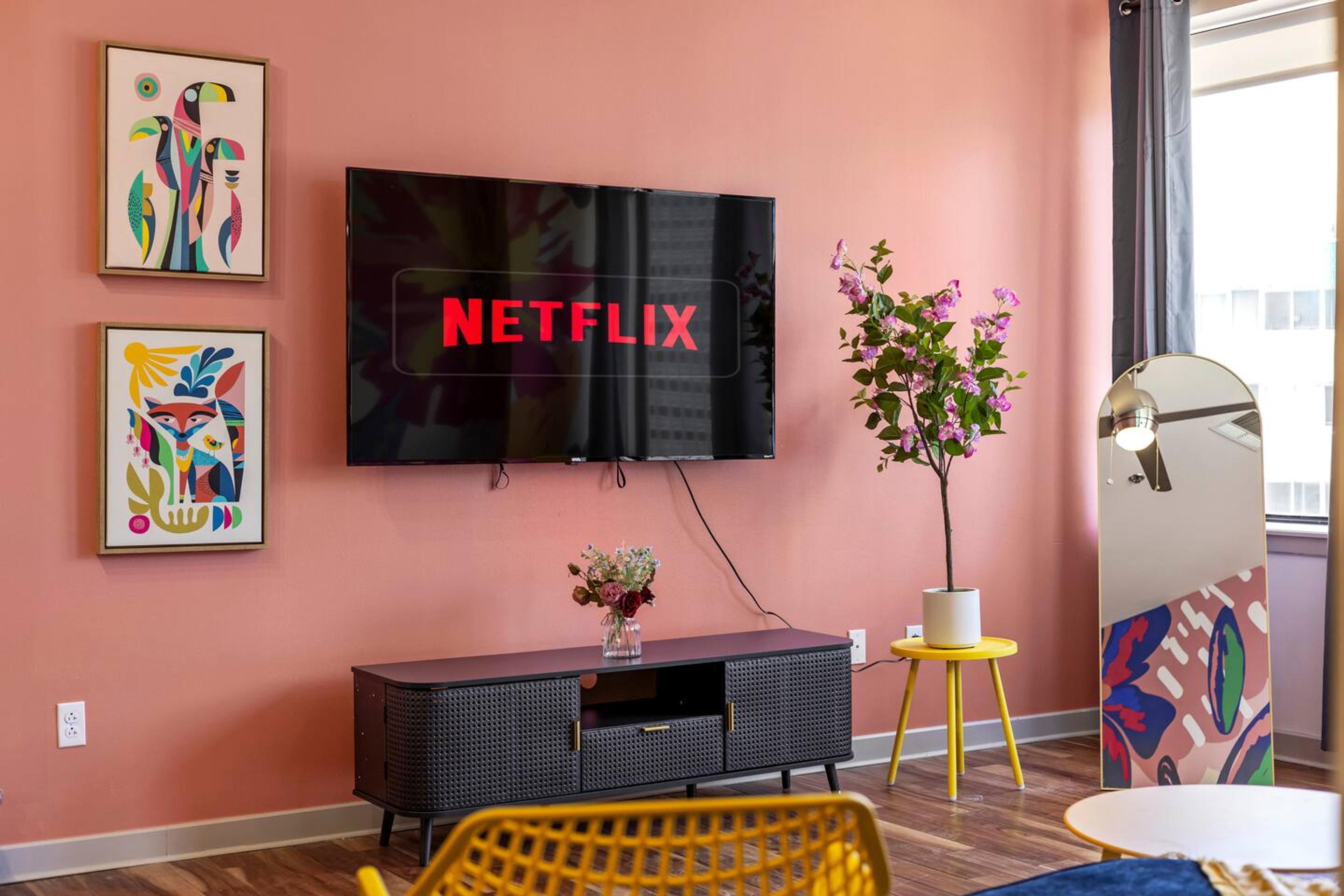 Log into your own Netflix account and enjoy the movie time on the 65 inch Roku TV