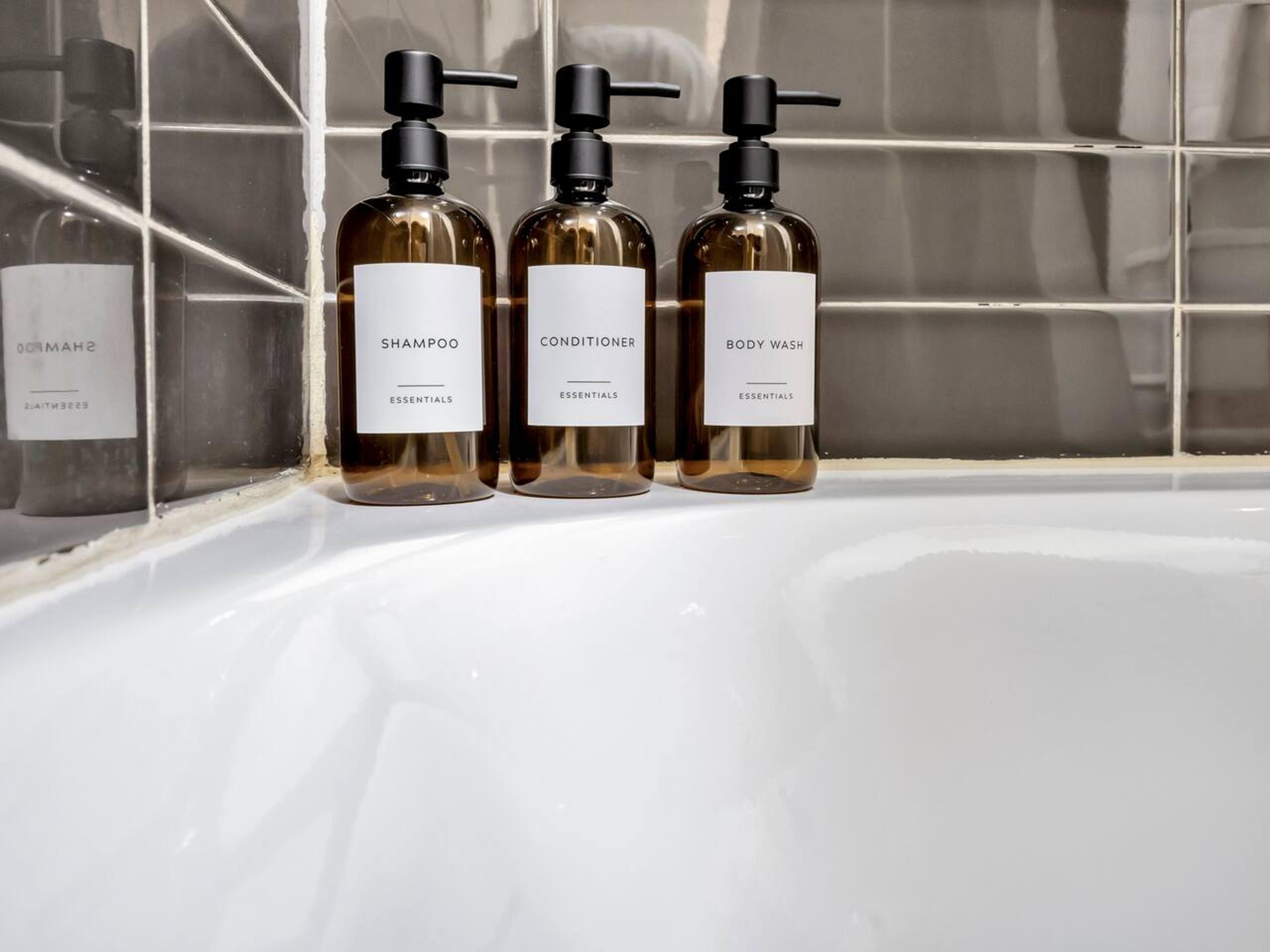 Bath essentials: Shampoo, Conditioner and Body wash