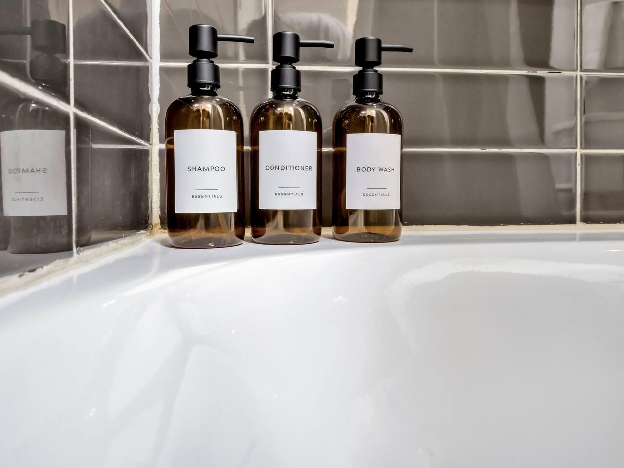 Bath essentials: Shampoo, Conditioner and Body wash