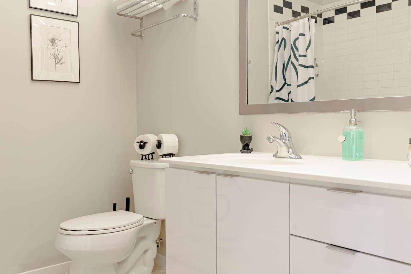 Spotless bathroom to help you relax and refresh.