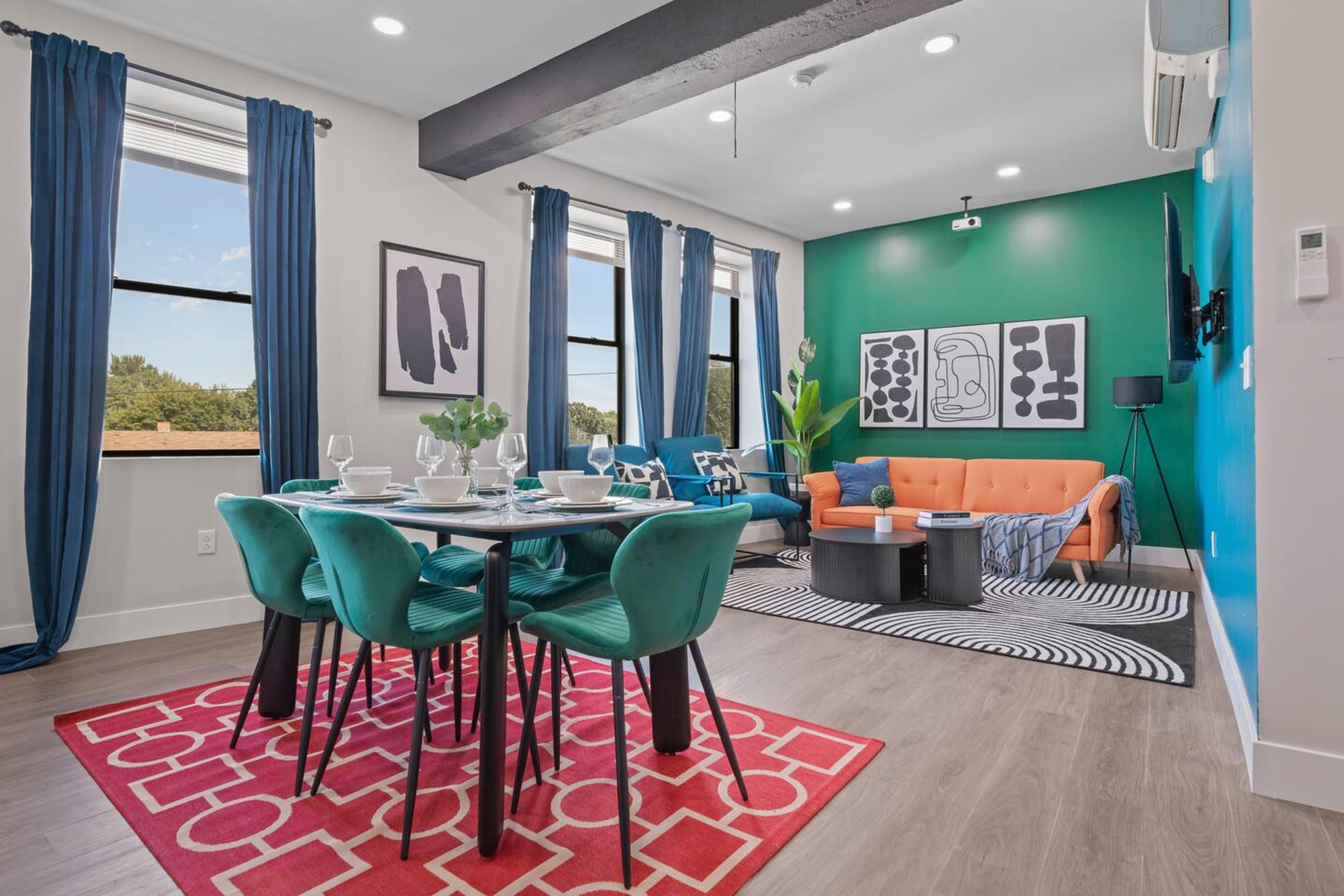 Open Living Space with Dinning area and couch.