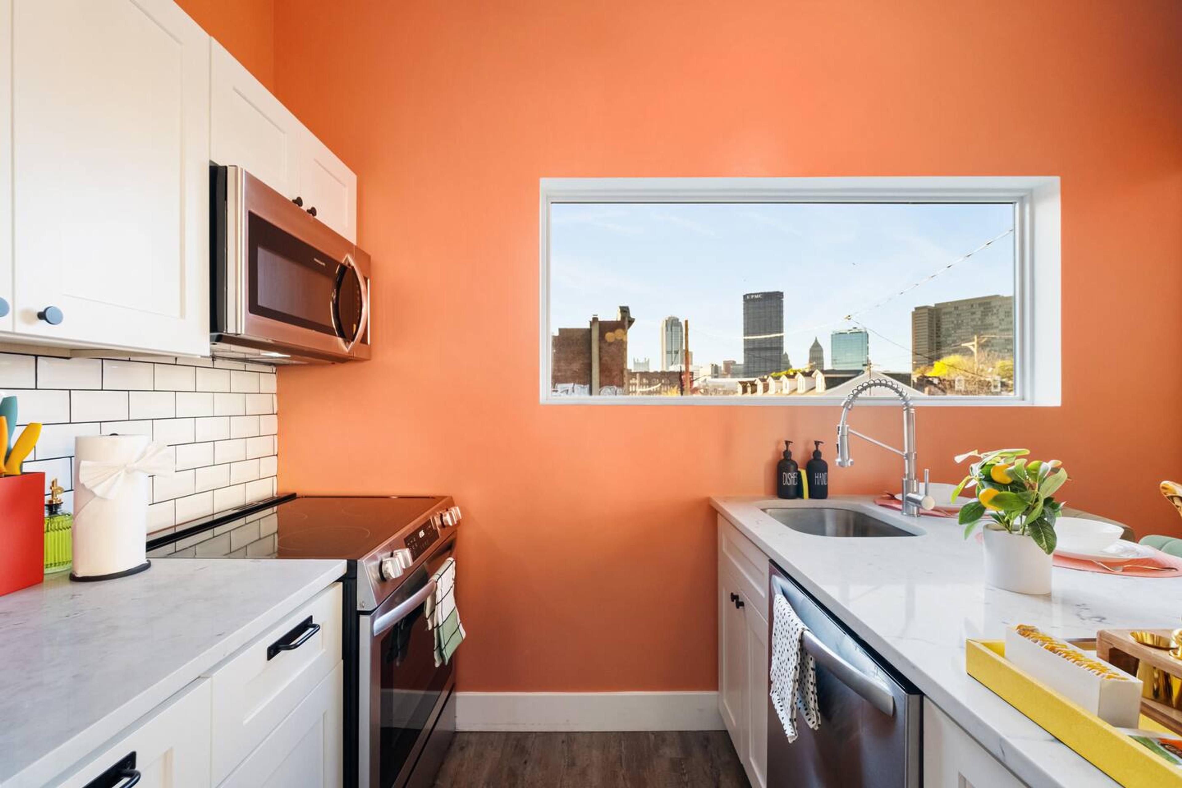Our full kitchen view with fully loaded amenities for all your needs.