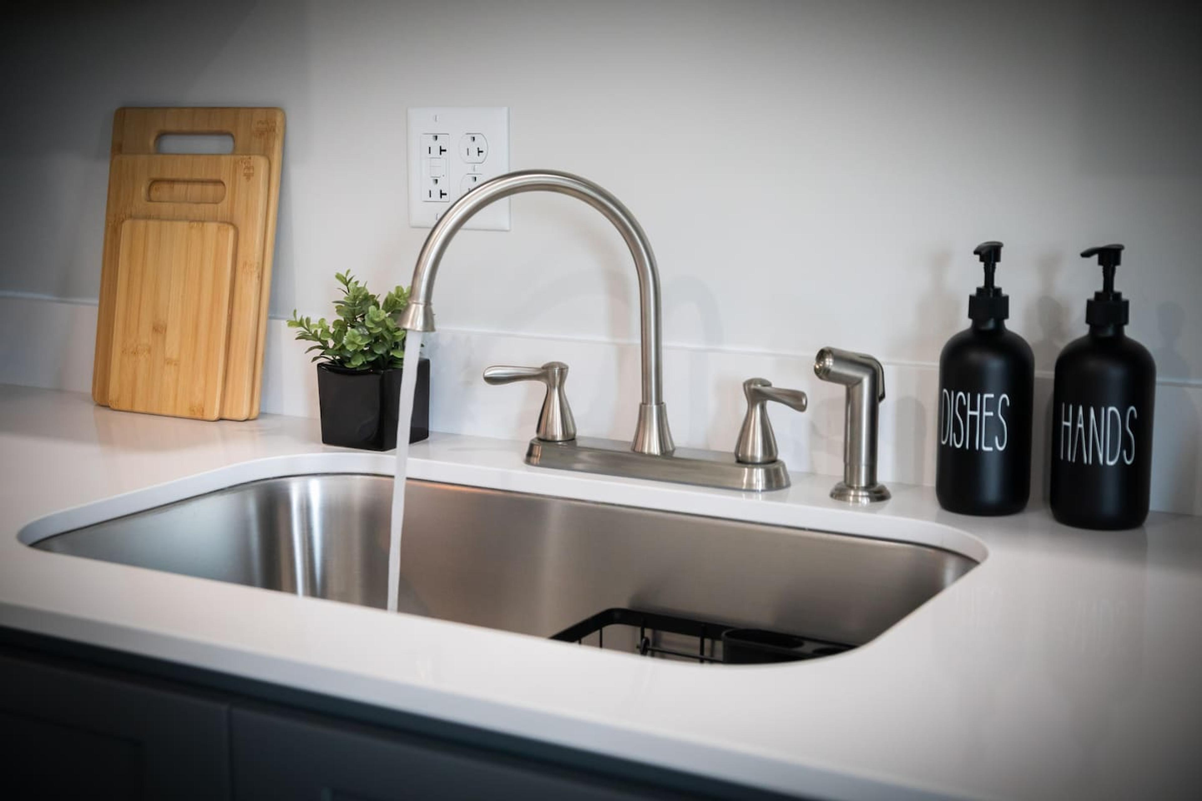Wash basin with liquids for washing hands and dishes.