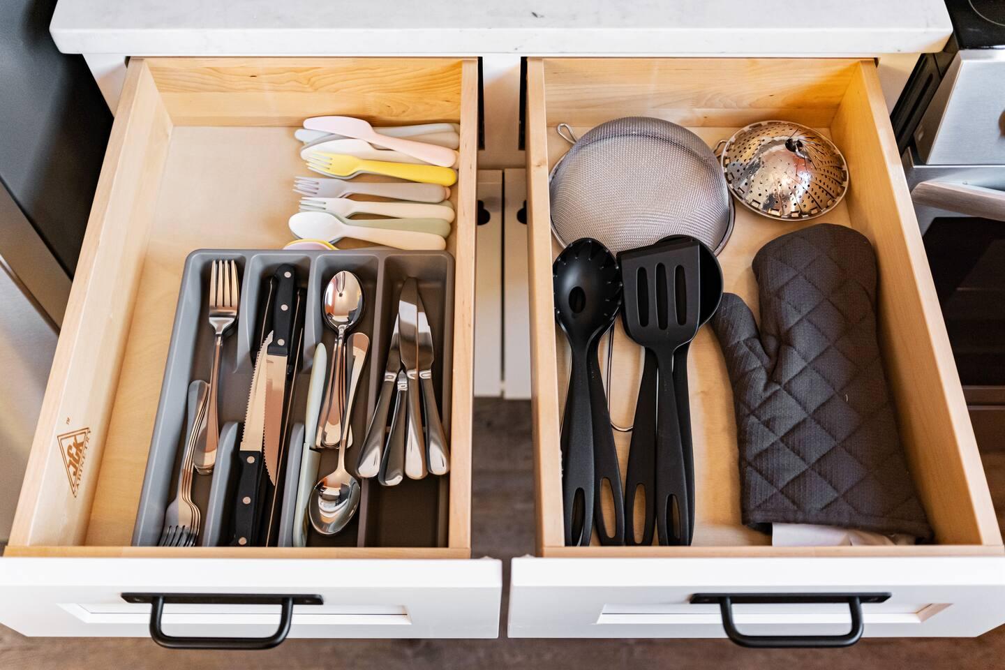Every great dish starts with the right tools! ✨ Our kitchen is fully stocked with utensils to elevate your cooking game. #CulinaryEssentials #KitchenTools