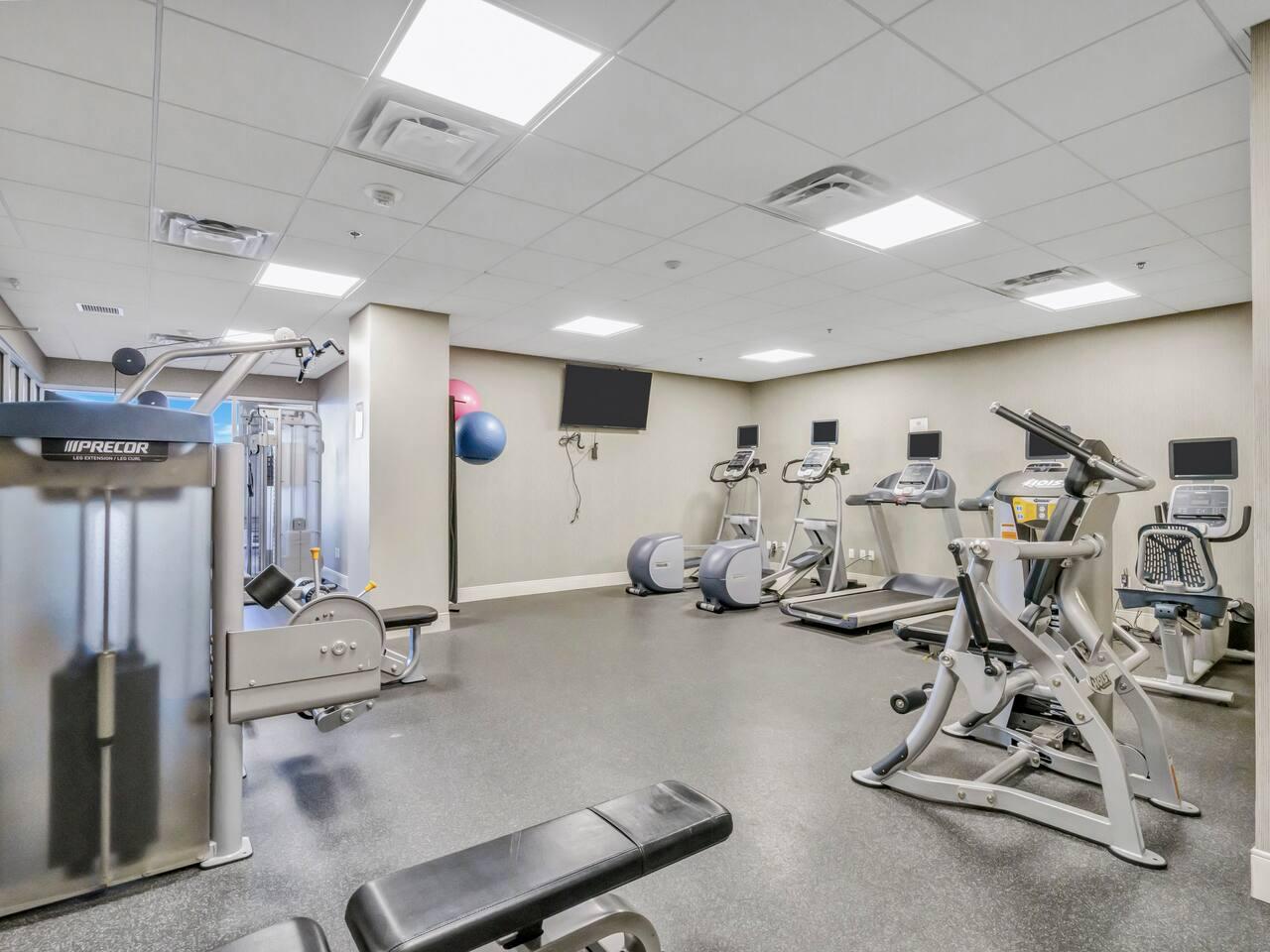 Gym
Fully furnished gym with a range of equipment for cardio, strength, and flexibility workouts.