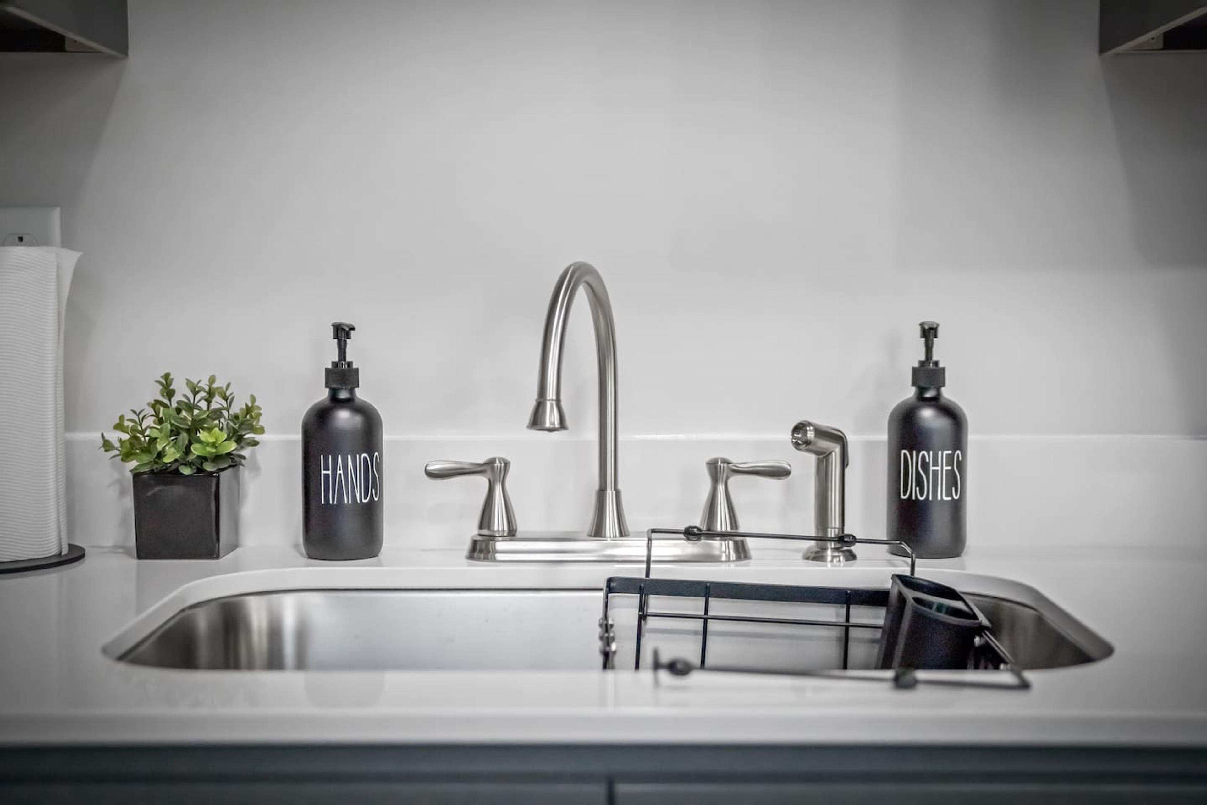 Wash basin with liquids for washing hands and dishes.