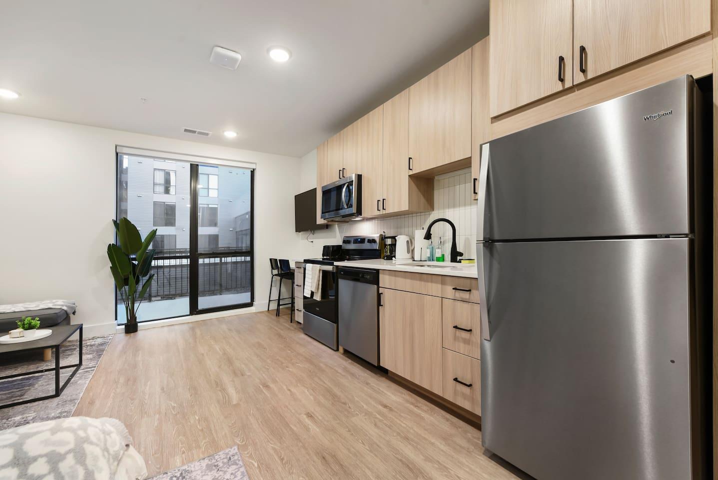 Bright, spacious kitchen perfect for cooking and dining. Fully equipped with everything you need for a comfortable stay.