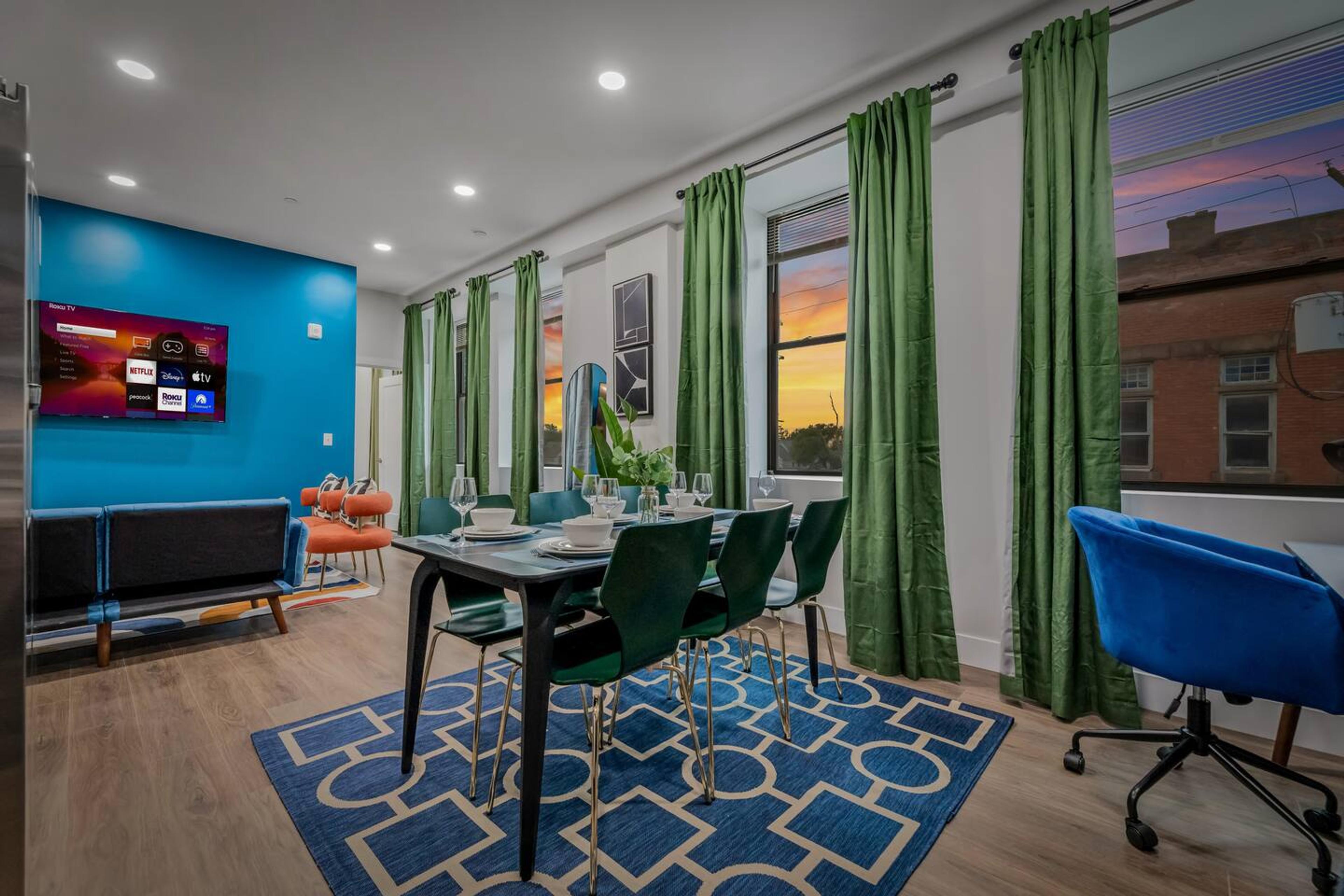 Open Living Space with Dinning area and couch.