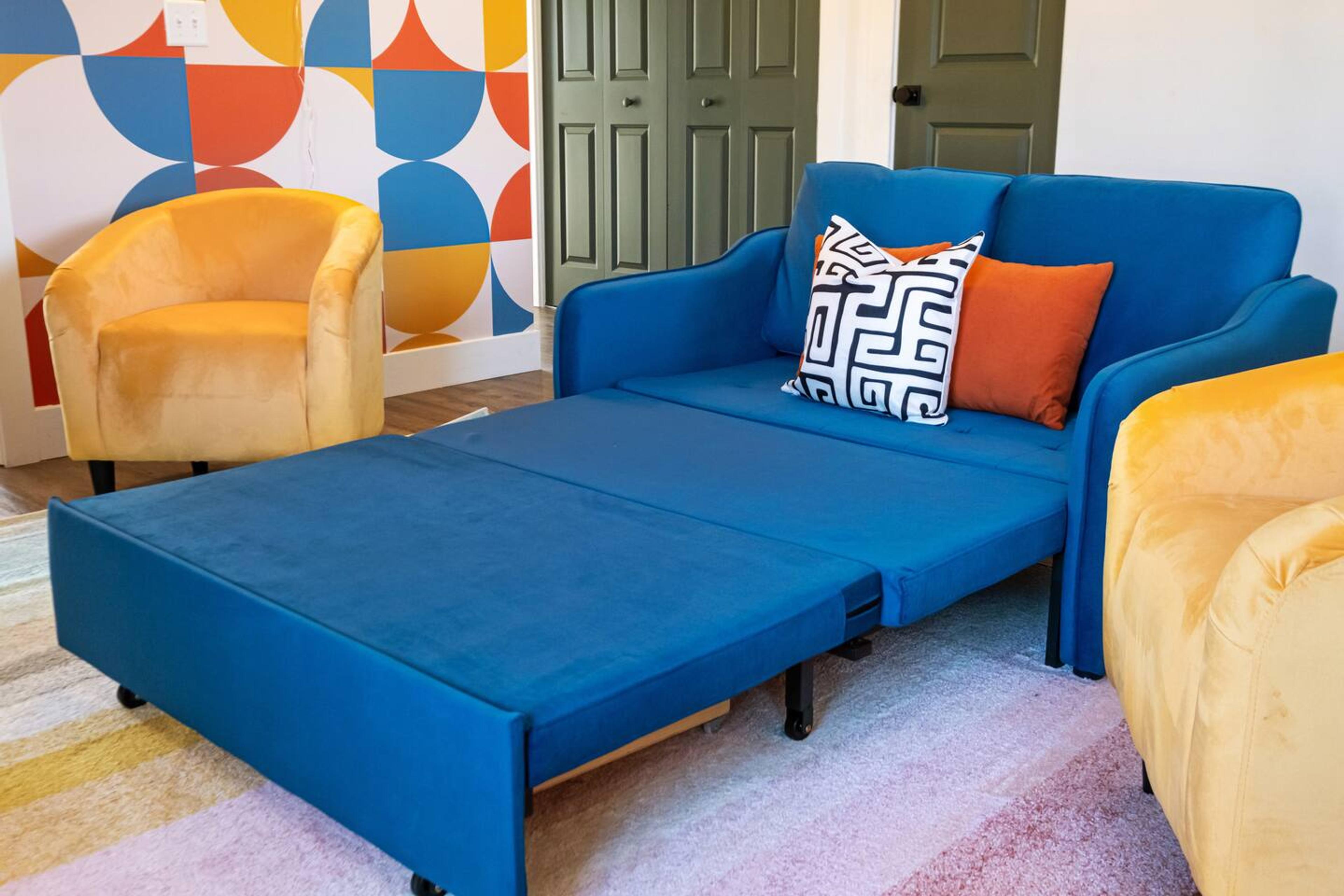 Comfy Sofa Bed for Extra Relaxation! ️ Perfect for lounging or an additional sleep spot.