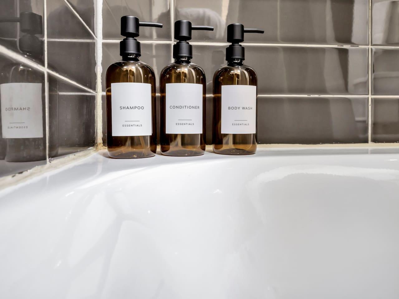 Bath essentials: Shampoo, Conditioner and Body wash