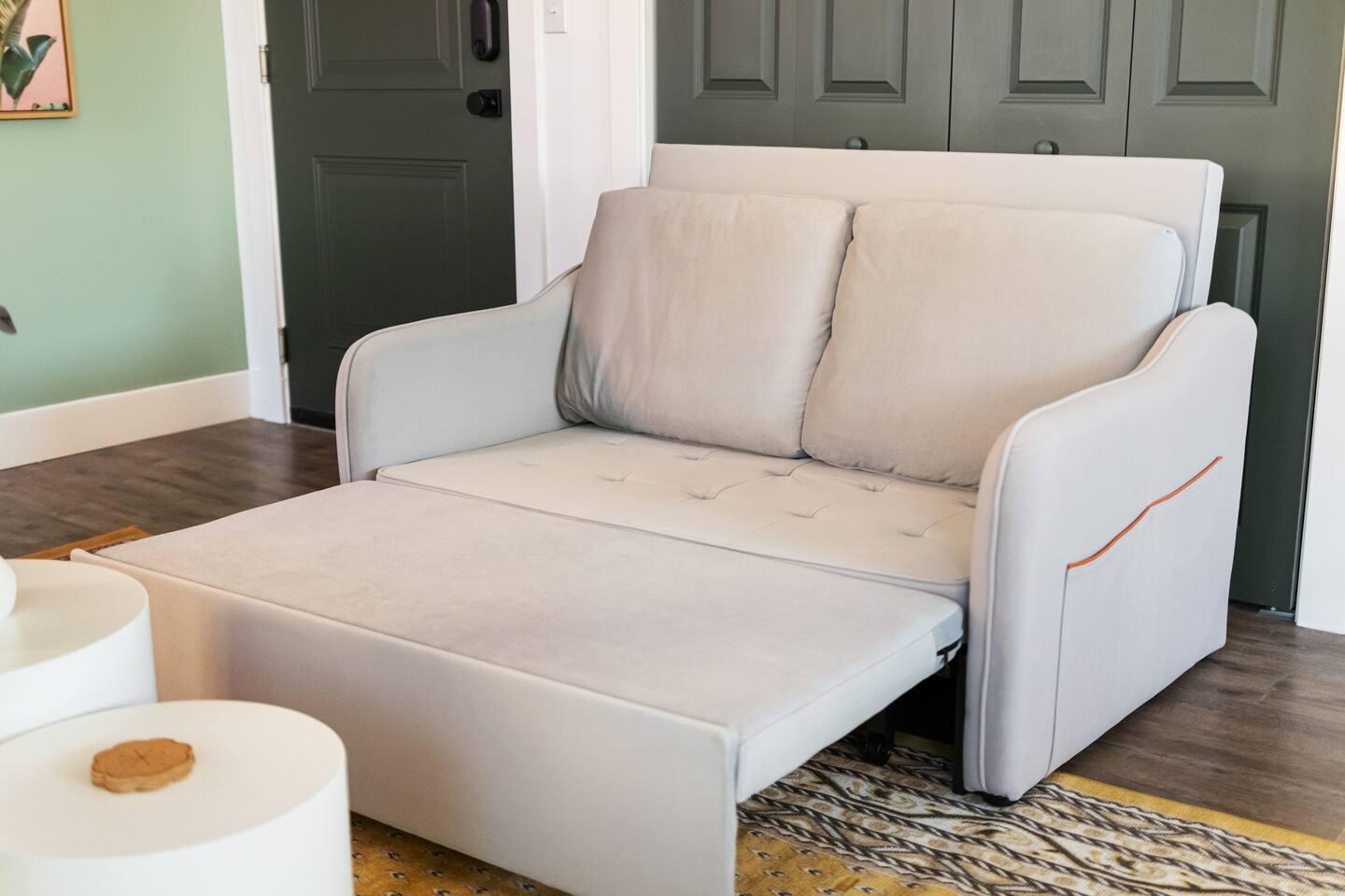 Comfy Sofa Bed for Extra Relaxation! ️ Perfect for lounging or an additional sleep spot.