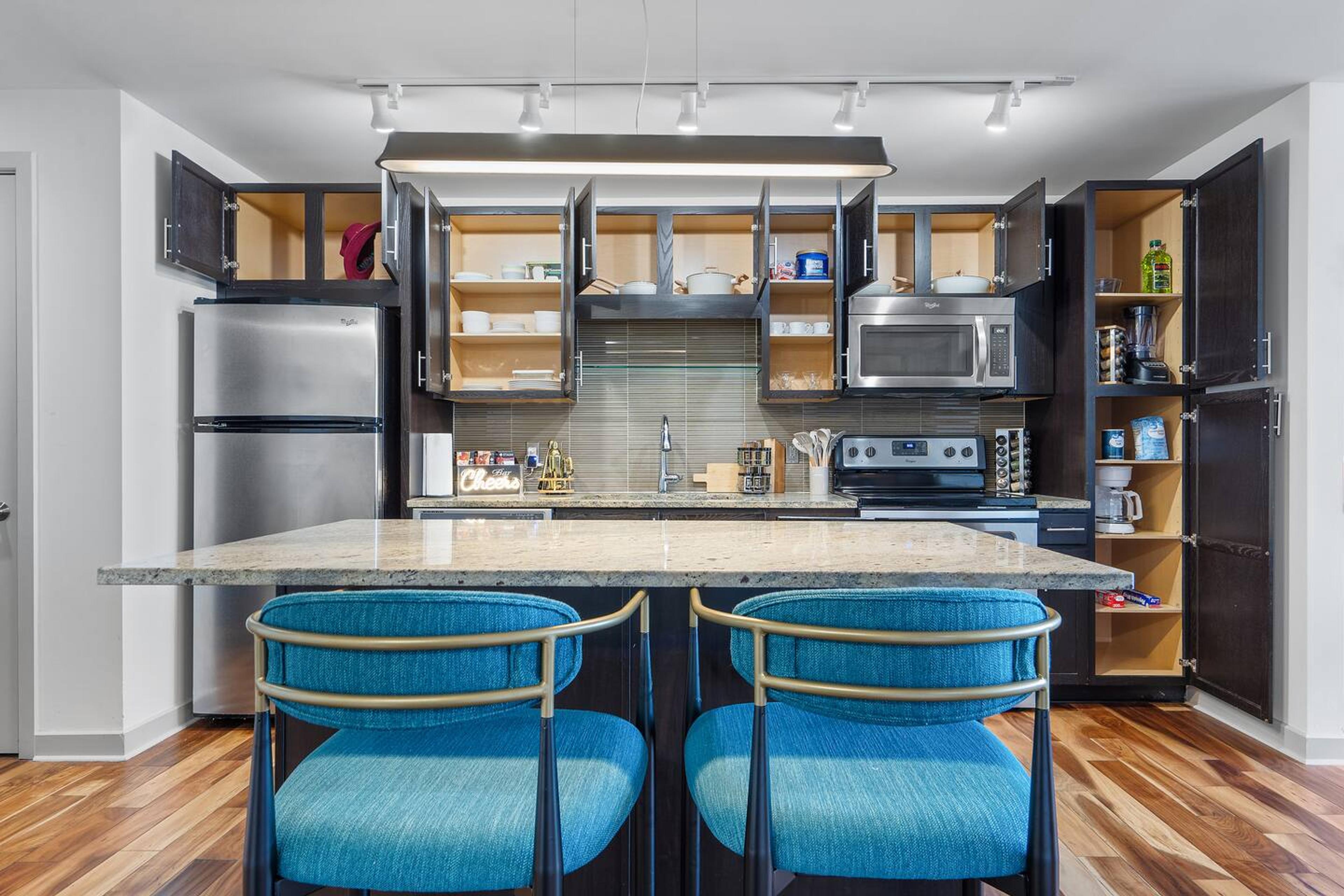 View of the kitchen from dining space