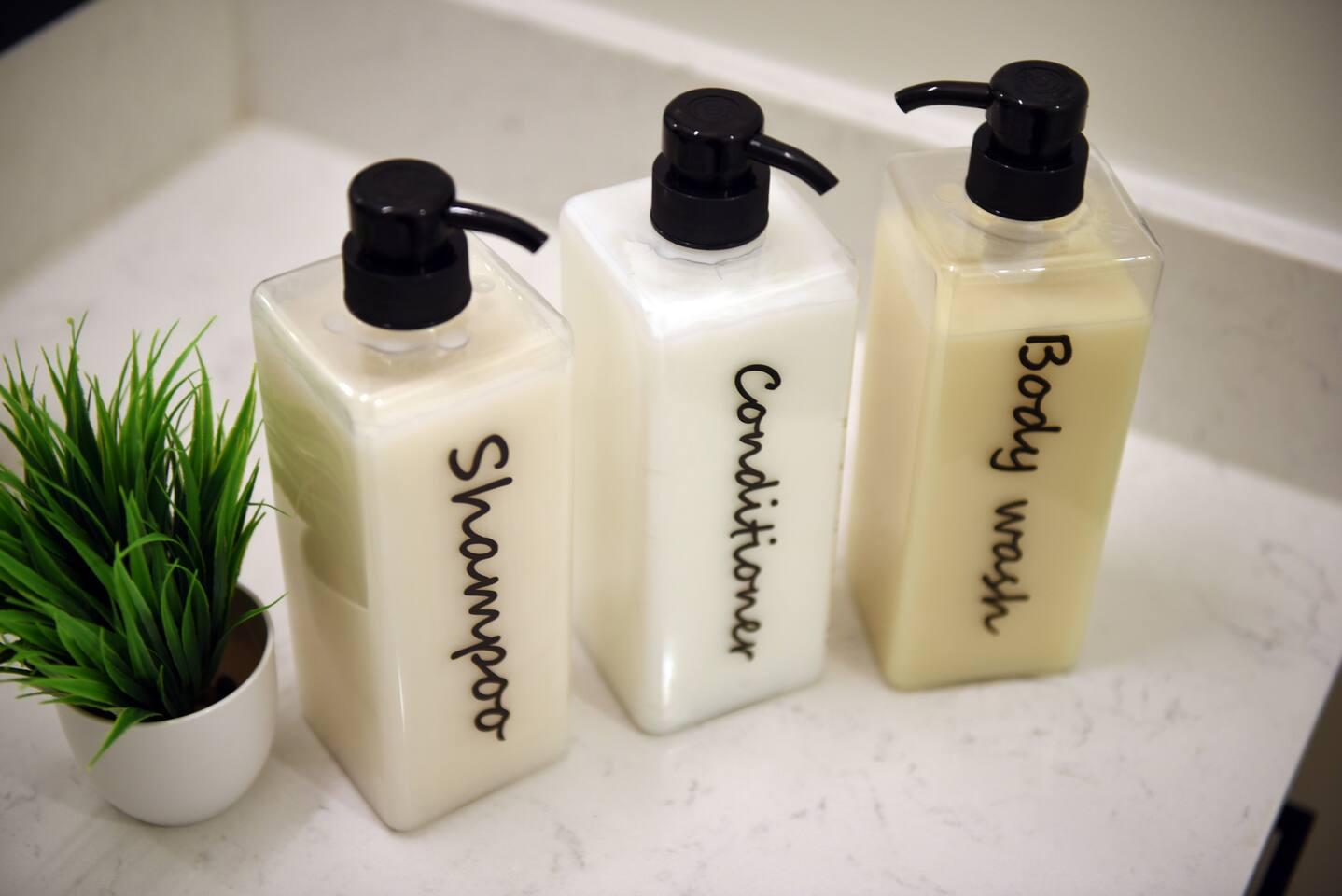 Full bathroom stocked with shampoo, conditioner, and body wash for your convenience and comfort during your stay.