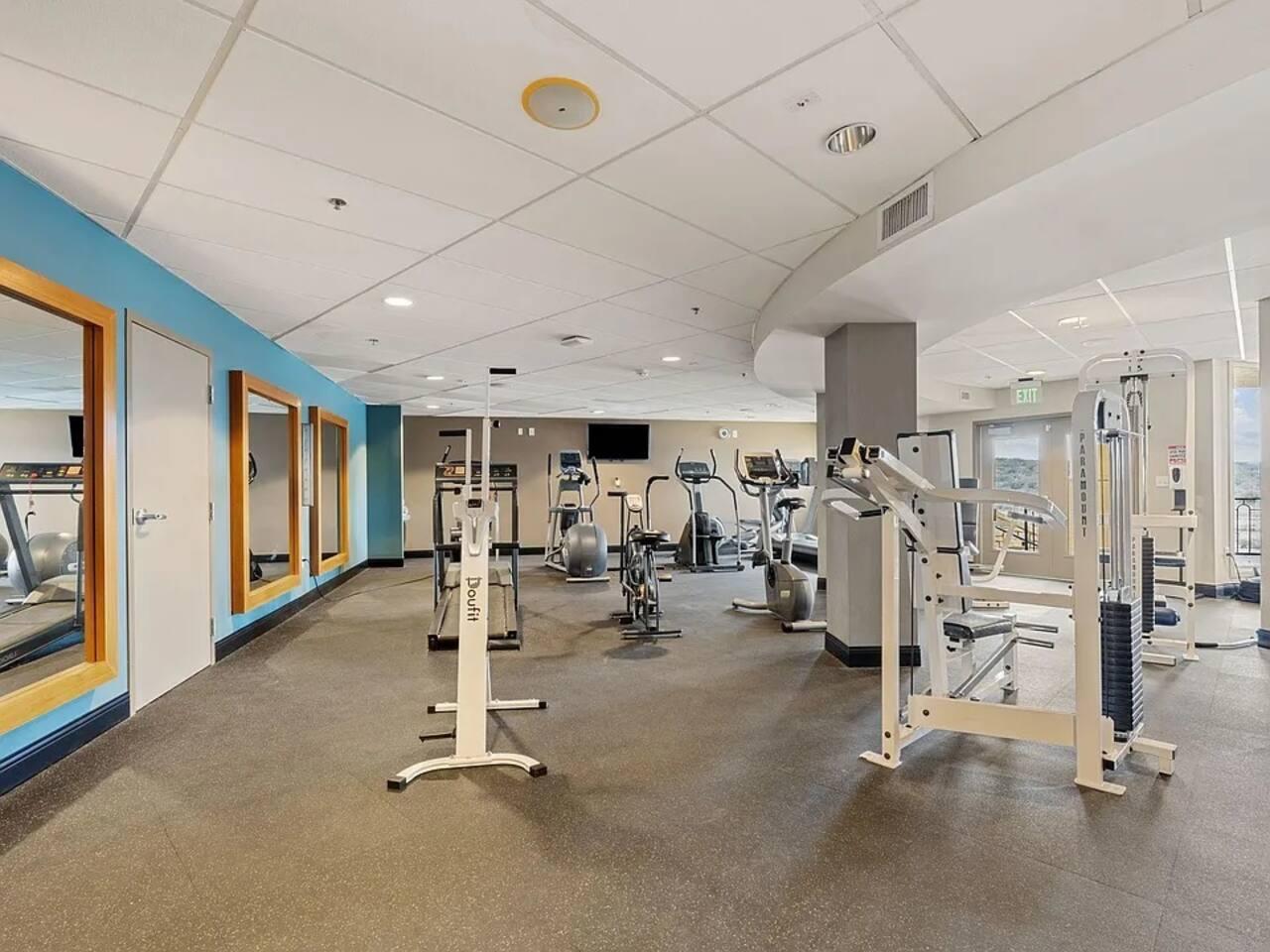 Common area: gym area with variety of equipment.