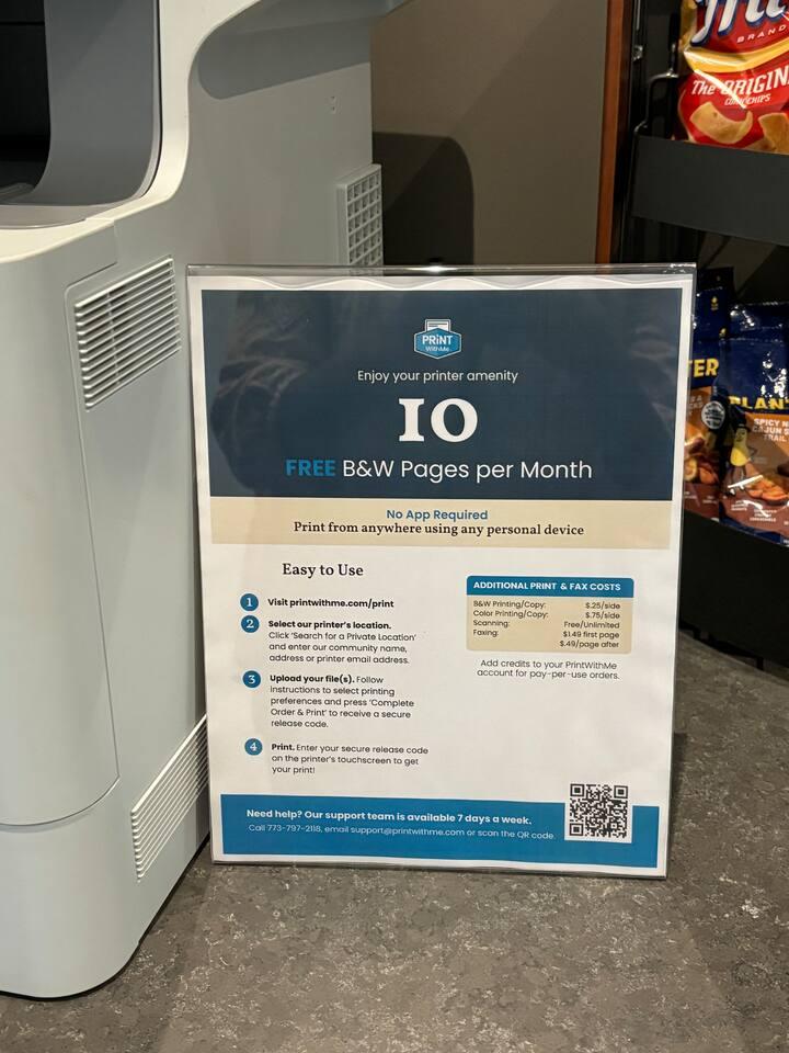 Printing machine available in lobby.