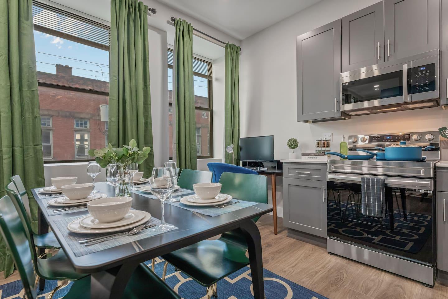 Dining space with kitchen area
