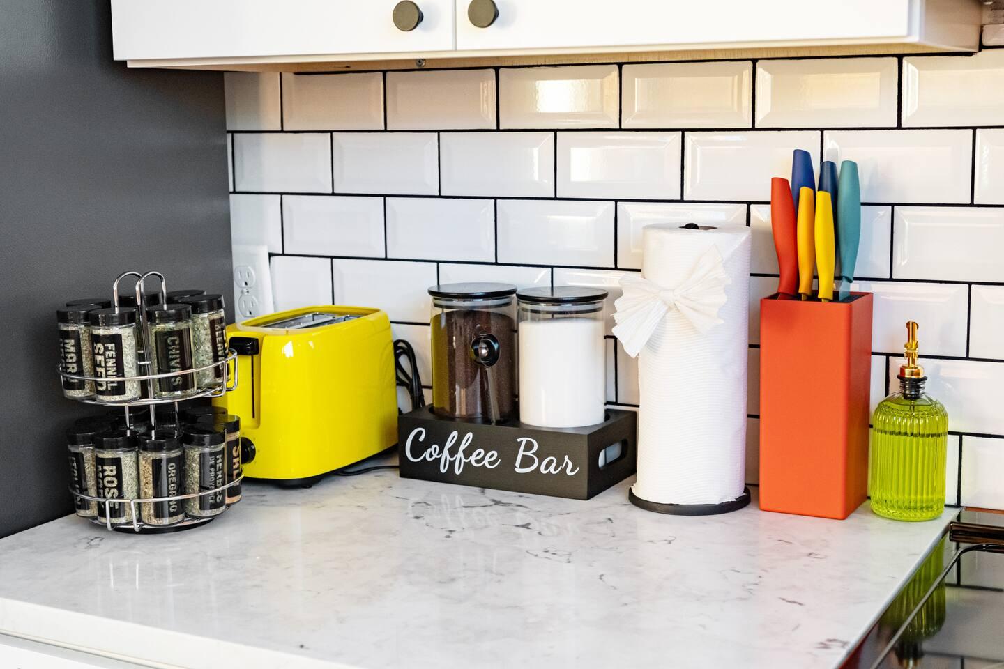 Our kitchen is stocked with all the condiments and coffee essentials you need for delicious meals and cozy moments. ☕️️ #FlavorfulHome #CoffeeLovers