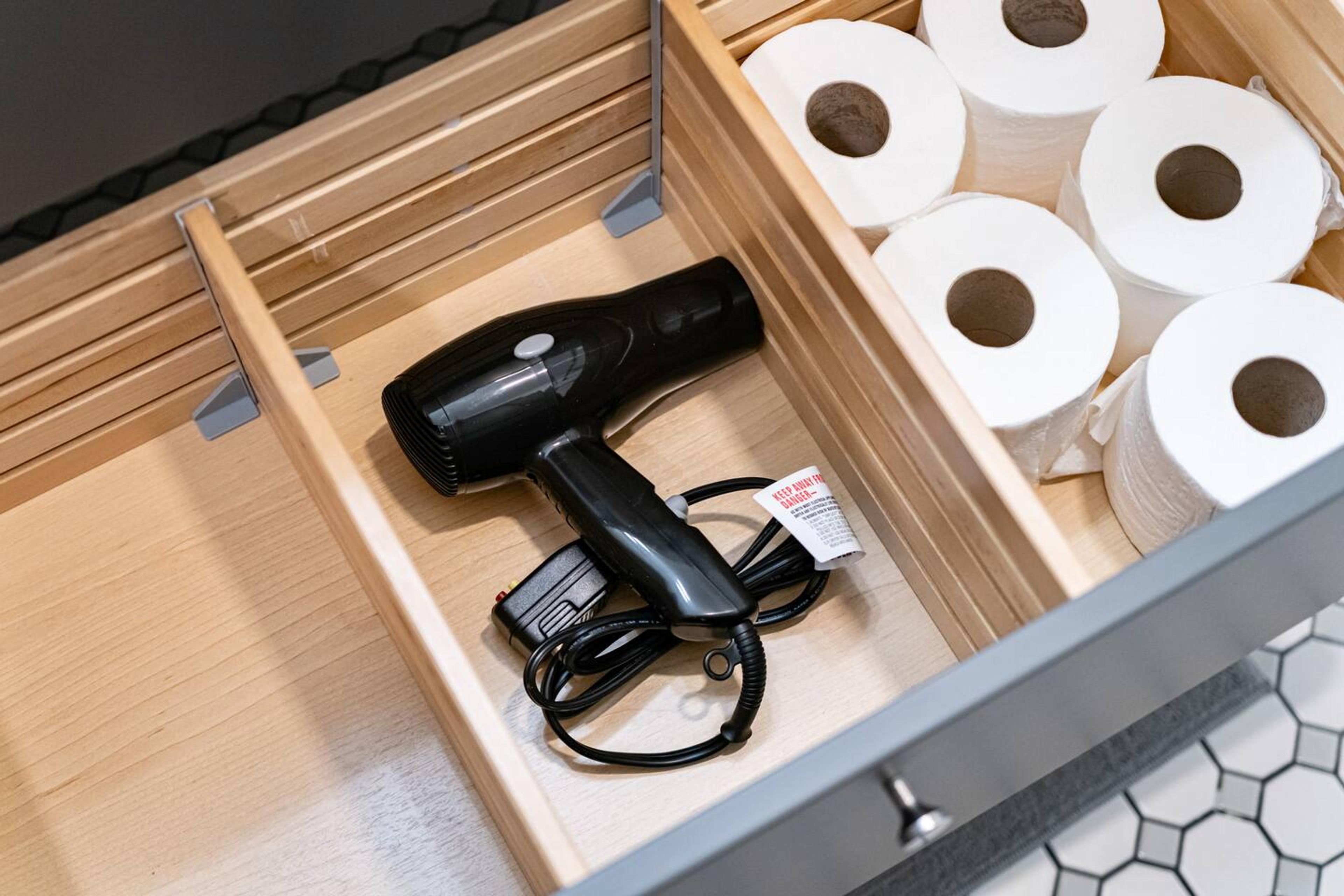 All the little touches matter!  Enjoy the convenience of a hair dryer and fully stocked toilet paper provided for your comfort.
