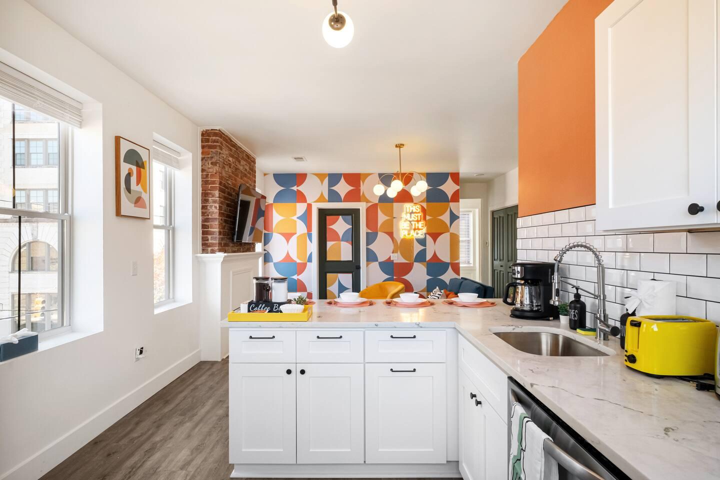 Our full kitchen view with fully loaded amenities for all your needs.
