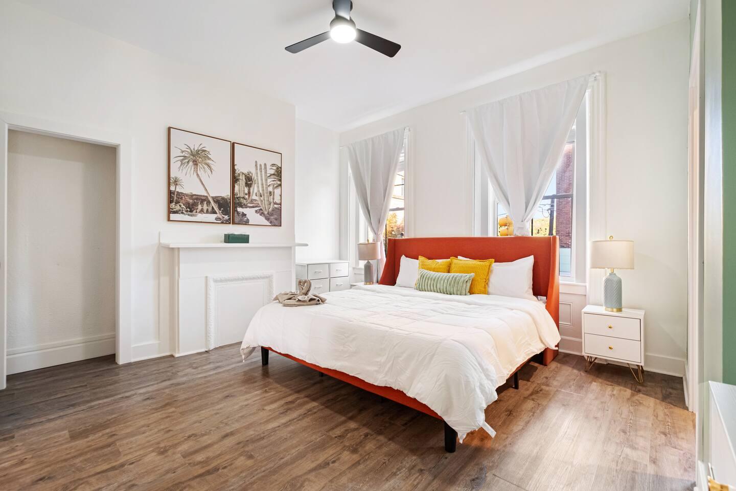 Bedroom area with aesthetic view.
