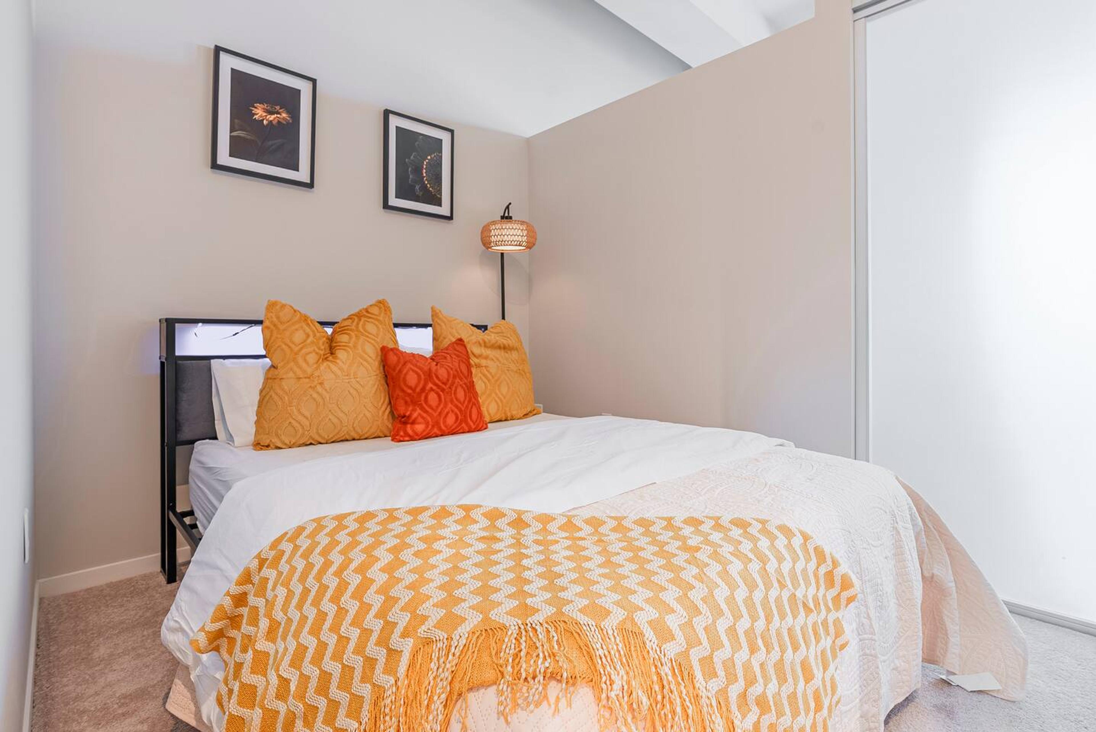 Bedroom with queen bed, memory for matches, comfortable for your back and provides peaceful sleep.