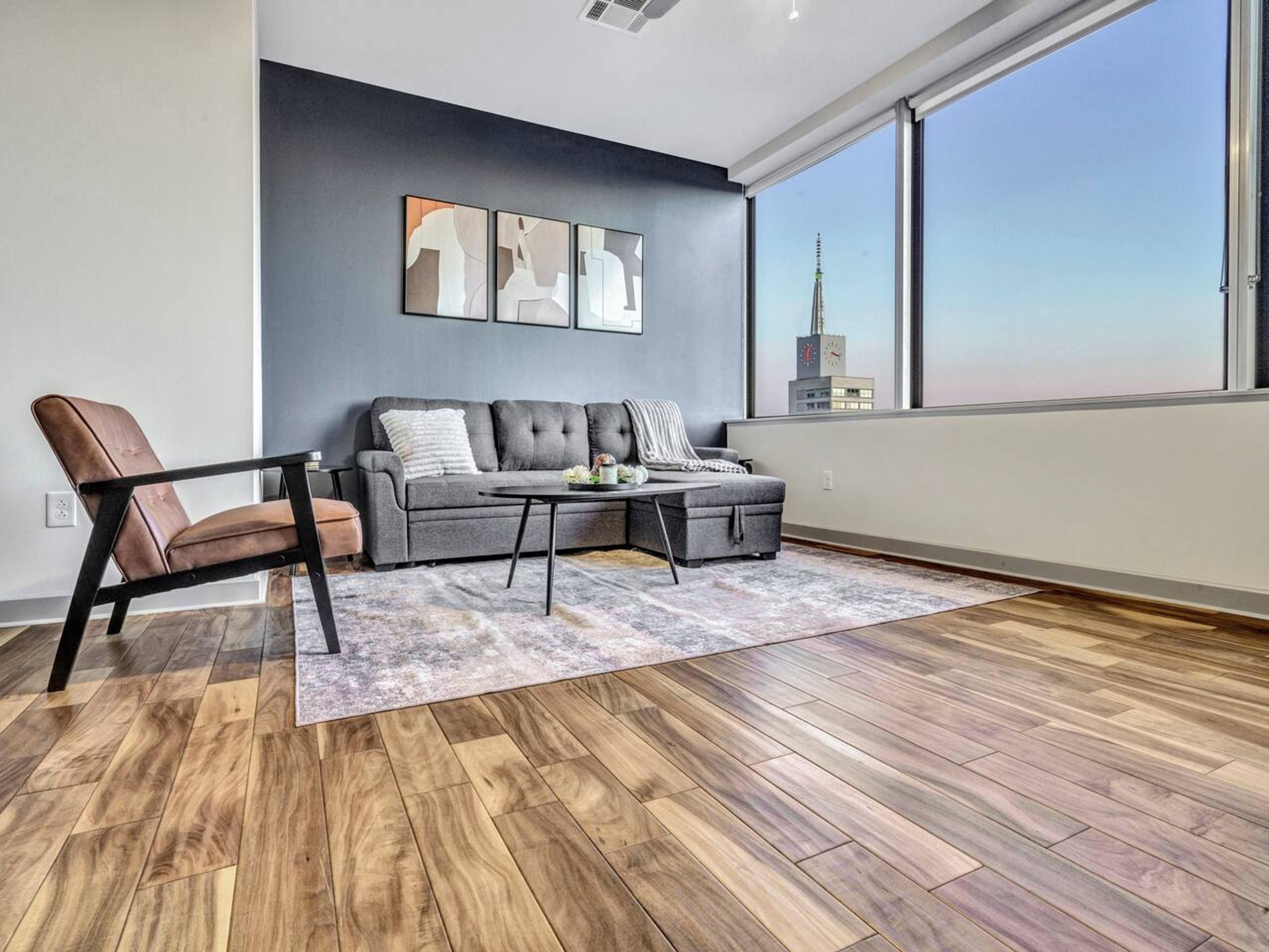 Living room with City Skyline View