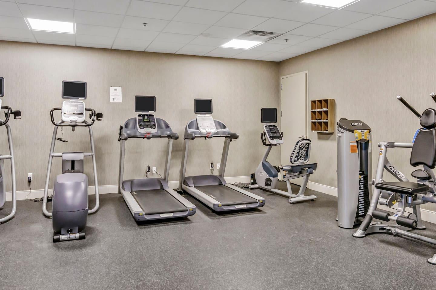 Common area: gym area with variety of equipment.