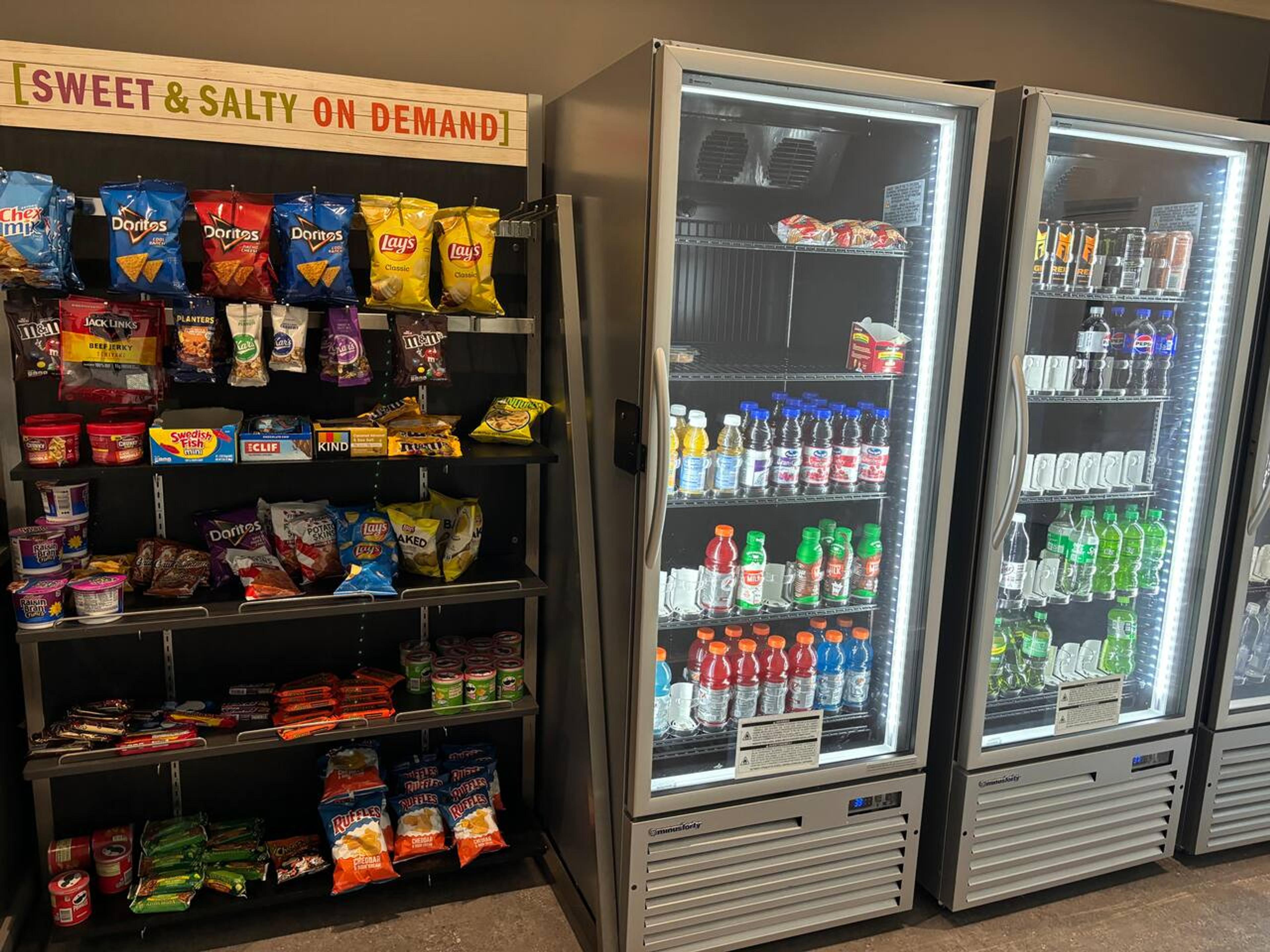 Beverages,  and snacks available in the lobby