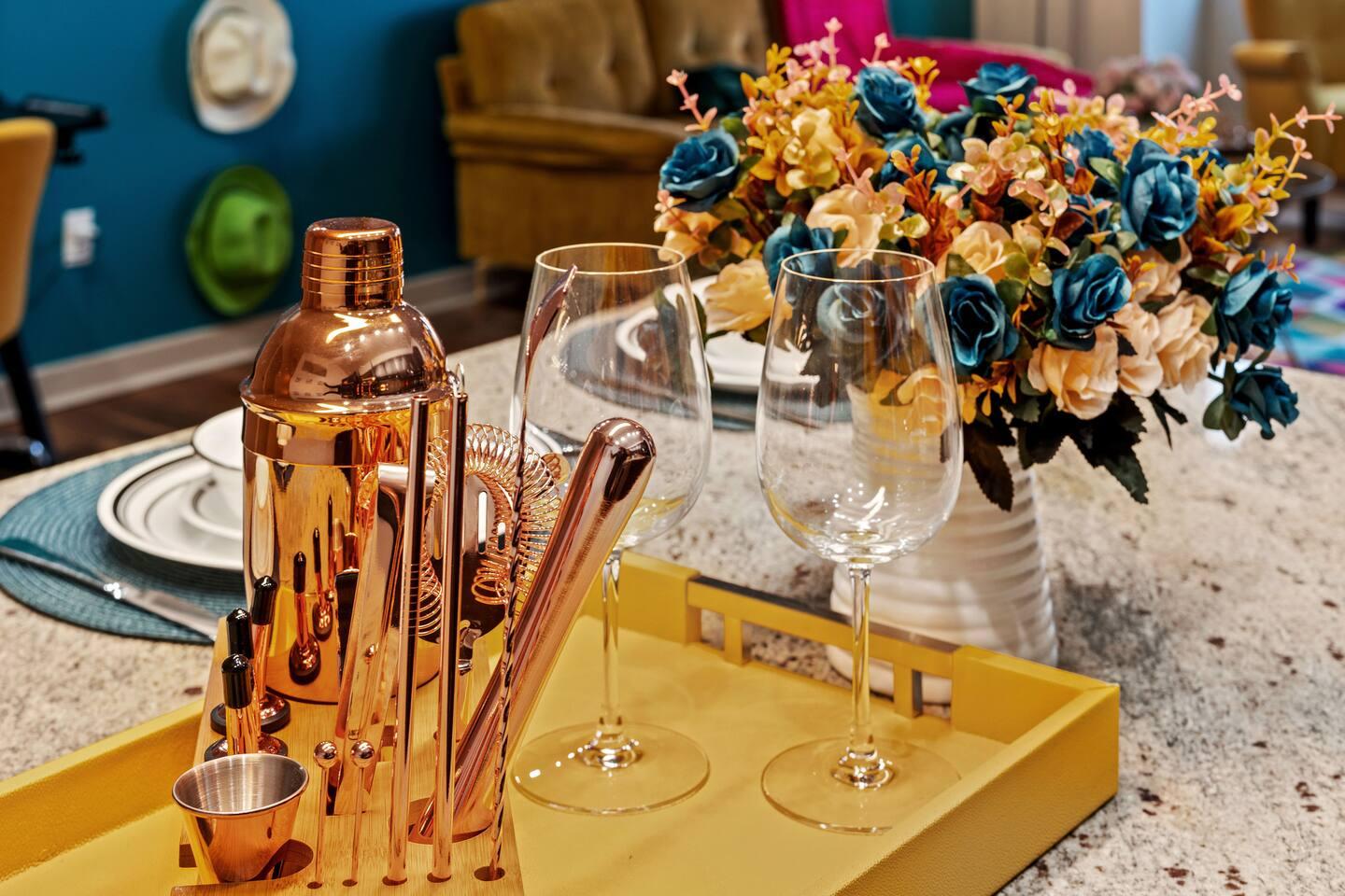 A cocktail mixer and glasses to enjoy each and every little happiness of yours!