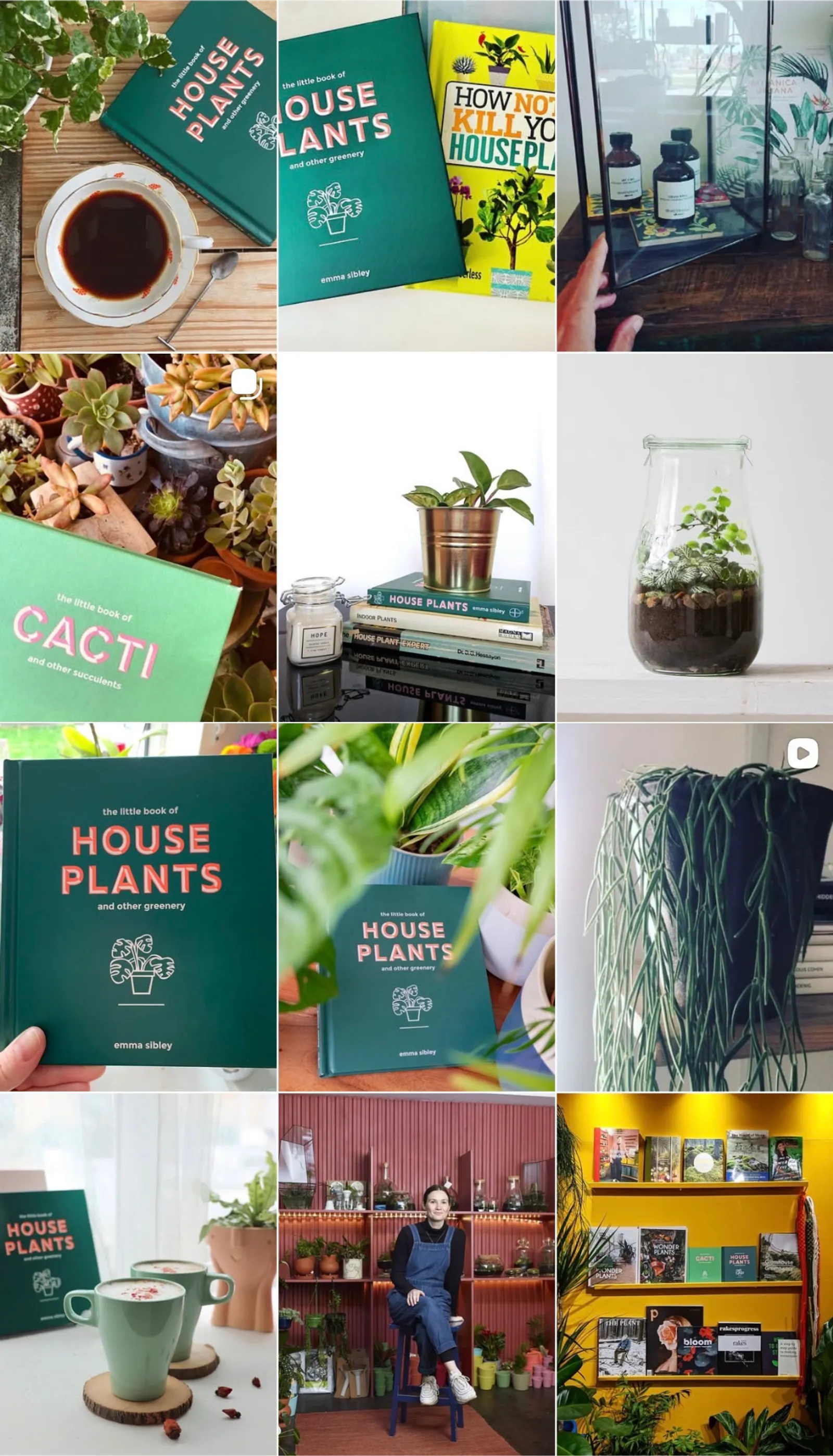 Grid of photos of Emma Sibley's books, including The Little Book of House Plants and The Little Book of Cacti