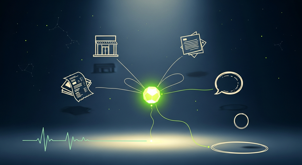 Ecommerce chatbot architecture, editorial illustration of a Shopify storefront grounded in retrieval, abandoned cart recovery, and live order intelligence