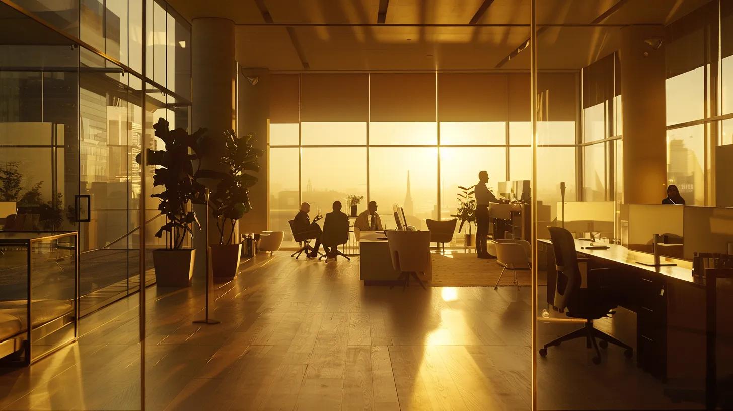 a sleek, modern office environment bathed in warm, natural light showcases a diverse group of professionals engaging in dynamic discussions, symbolizing innovation and collaboration in the realm of ai development.
