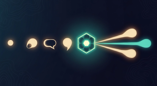 Conversational AI platform architecture — message routing through intent classifier and multi-channel delivery, editorial illustration