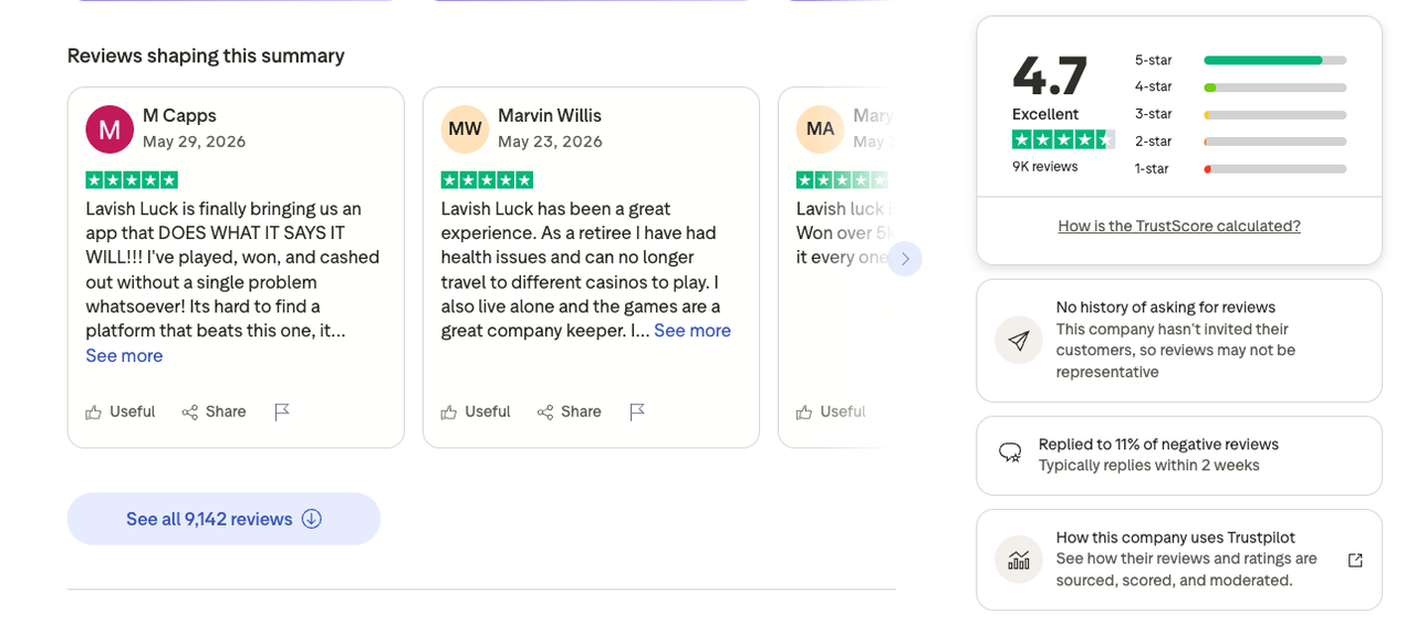 lavish luck casino reviews complaints on trustpilot
