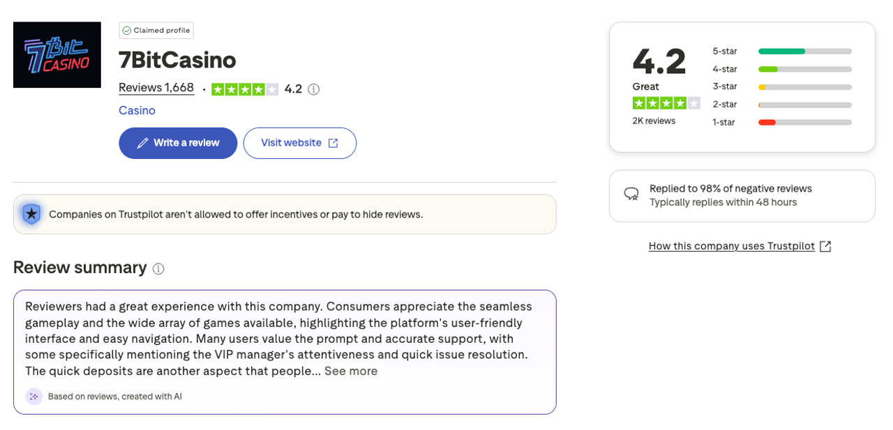 7bitcasino review trustpilot