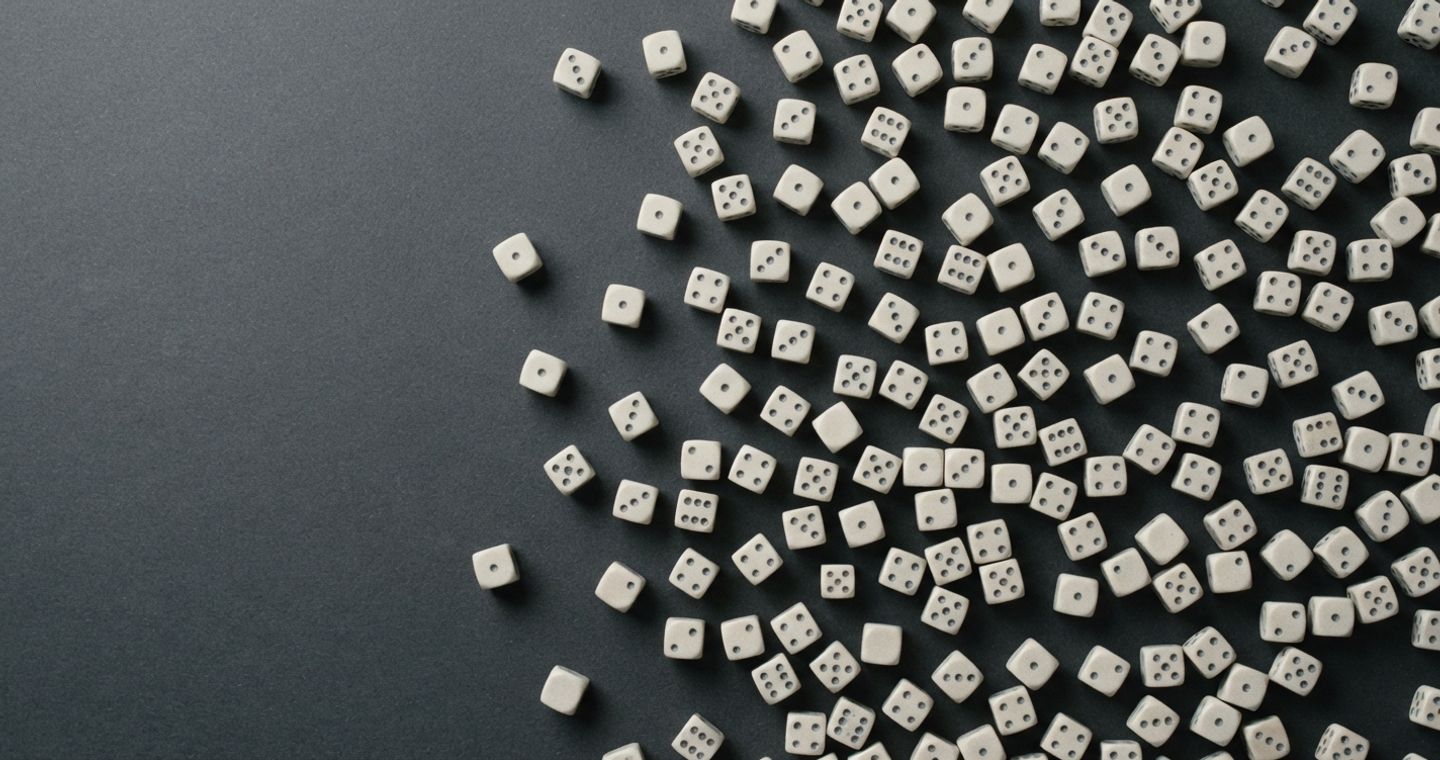 Claude watermark — a field of scattered dice, where the bias only shows across many rolls