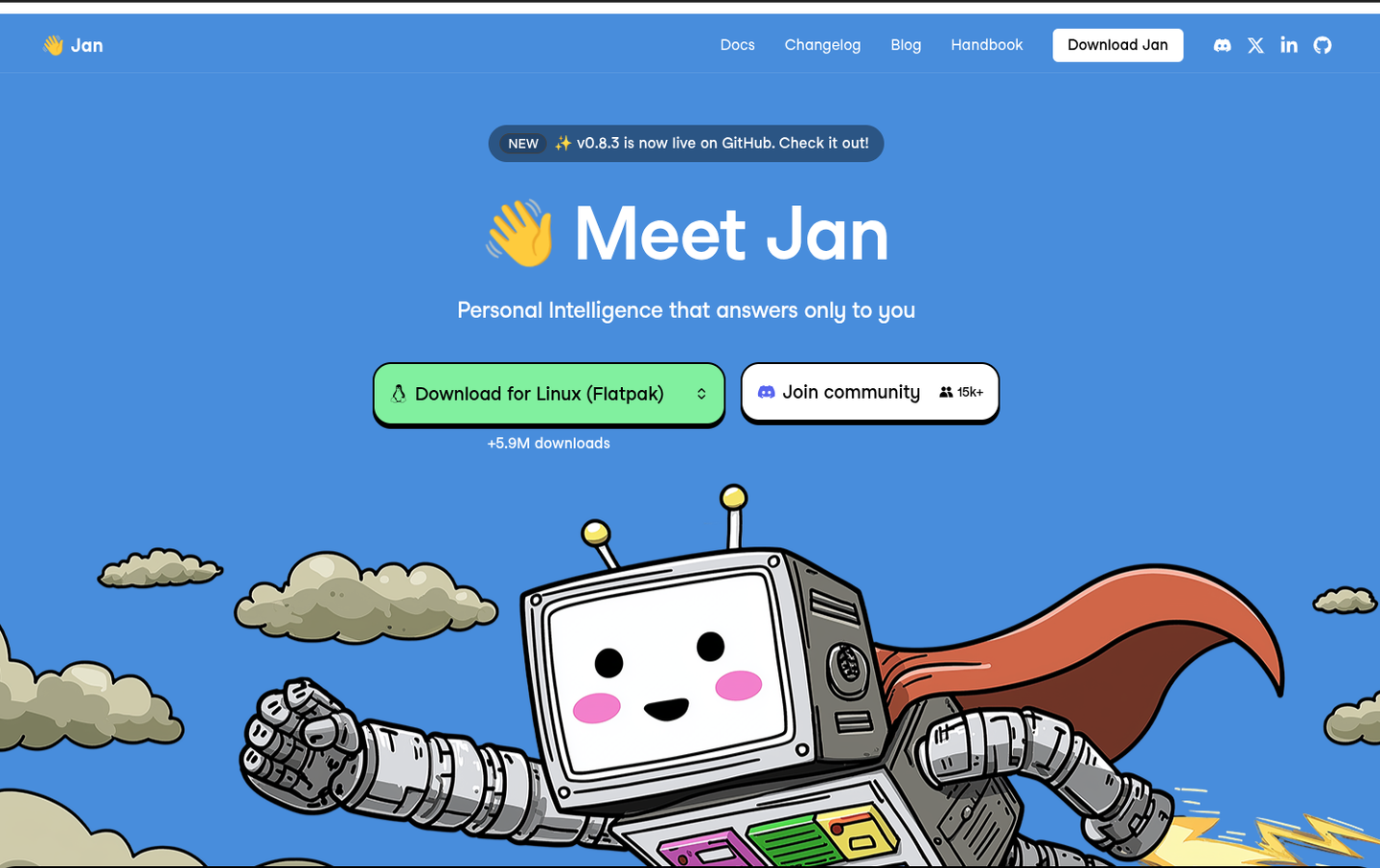 A screen grab of Jan AI's website