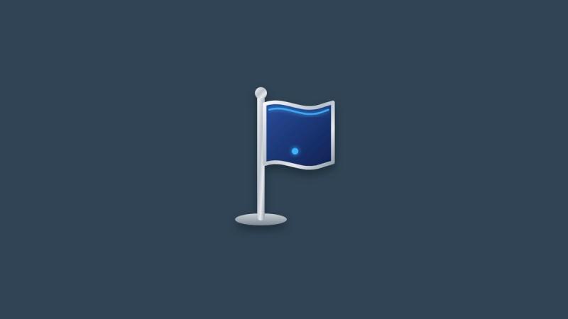A silver flagpole with a navy flag edged in glowing blue.