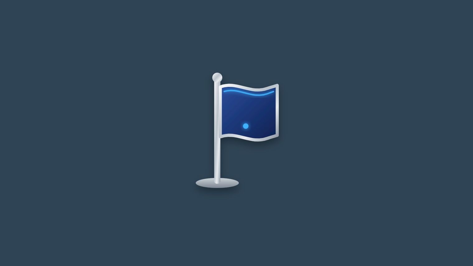 A silver flagpole with a navy flag edged in glowing blue.
