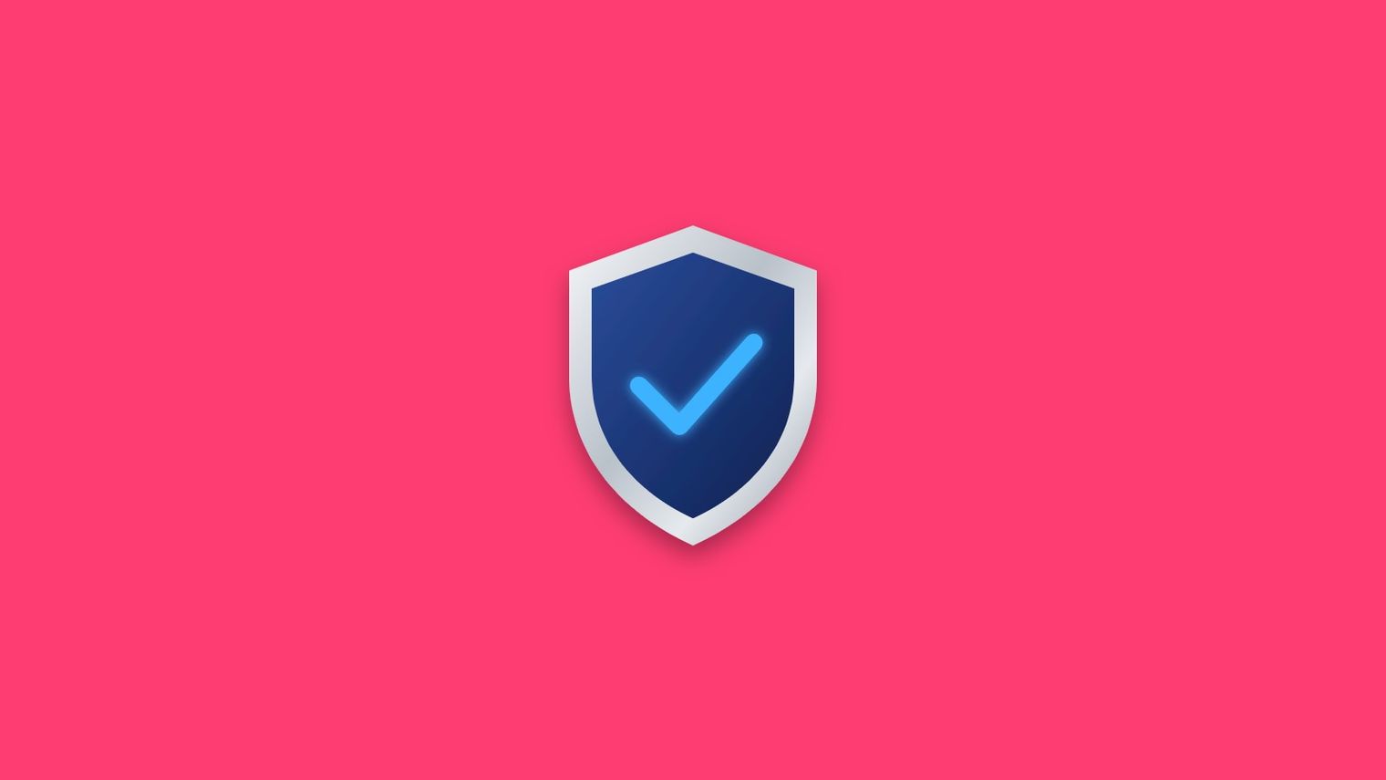A silver shield with a glowing blue tick.