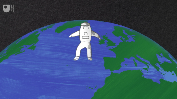 animation of astronaut looking at earth