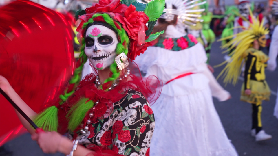 Woman in Halloween costume at Southend Halloween Parade
