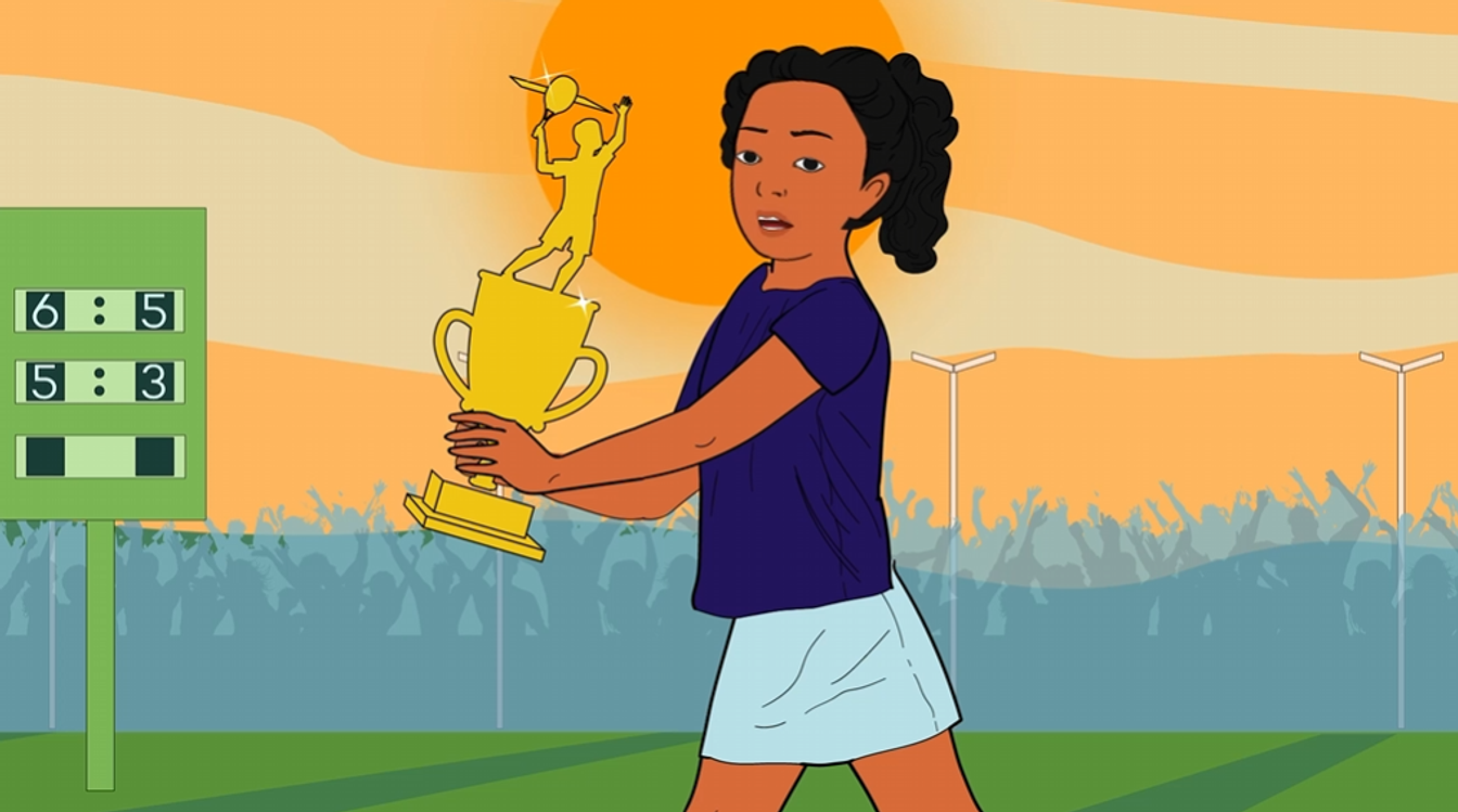 animation of girl holding trophy